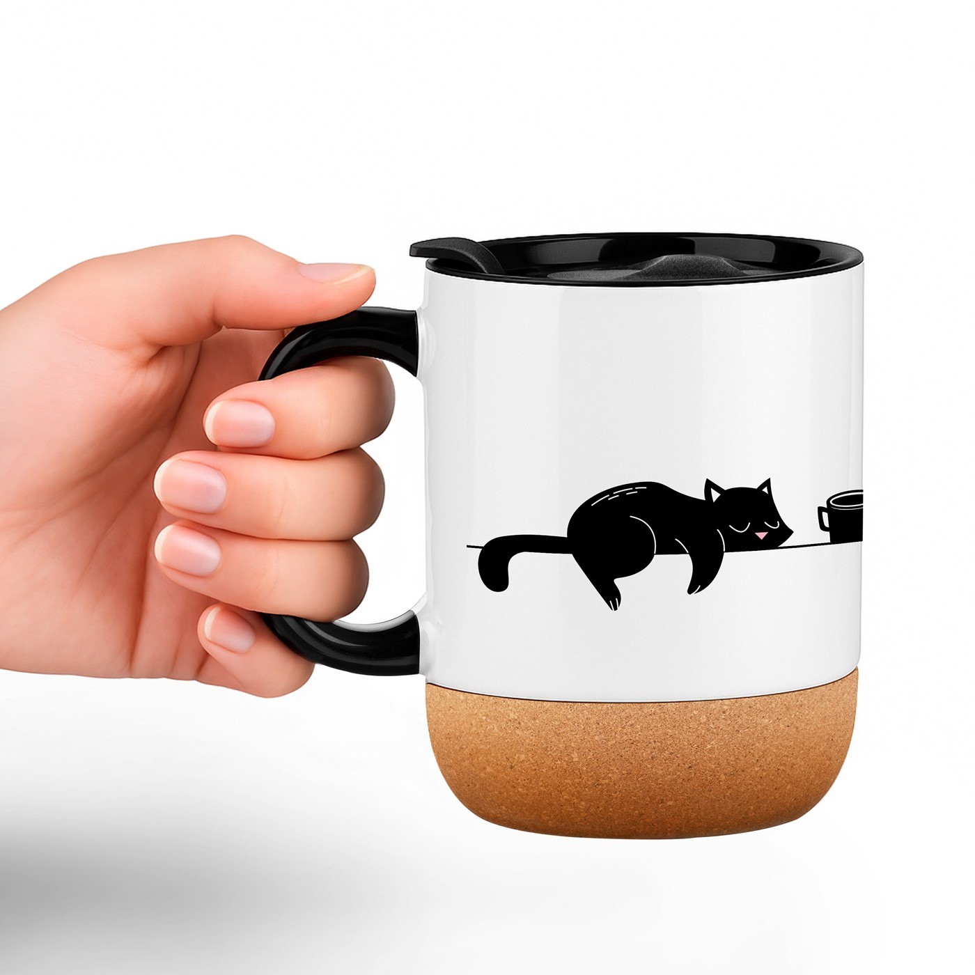 Mug de cerámica blanca Murrano con impresión de gato y tapa para mujeres