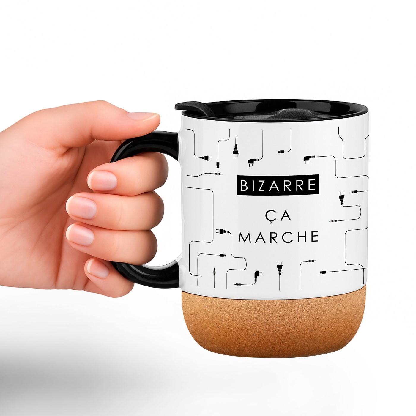 Murrano White Mug with Print and Lid for Tech Friend