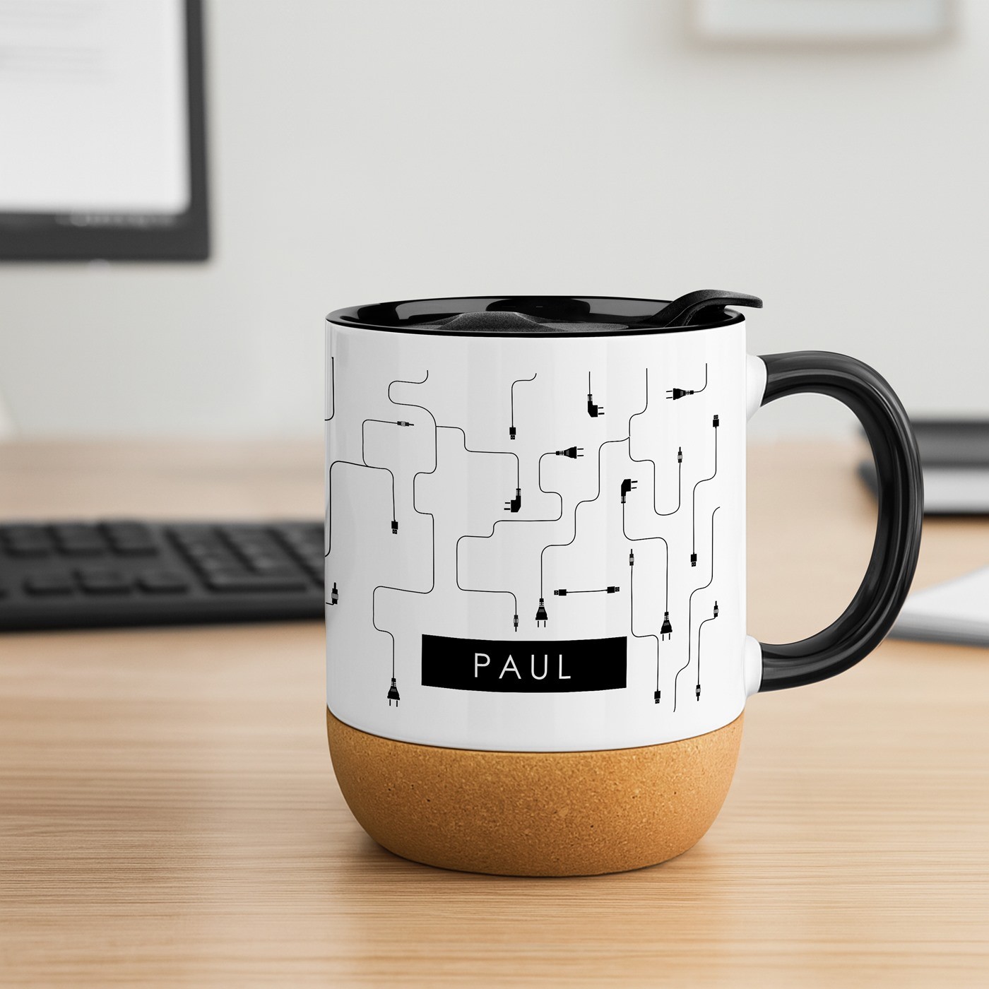 Murrano White Mug with Print and Lid for Tech Friend