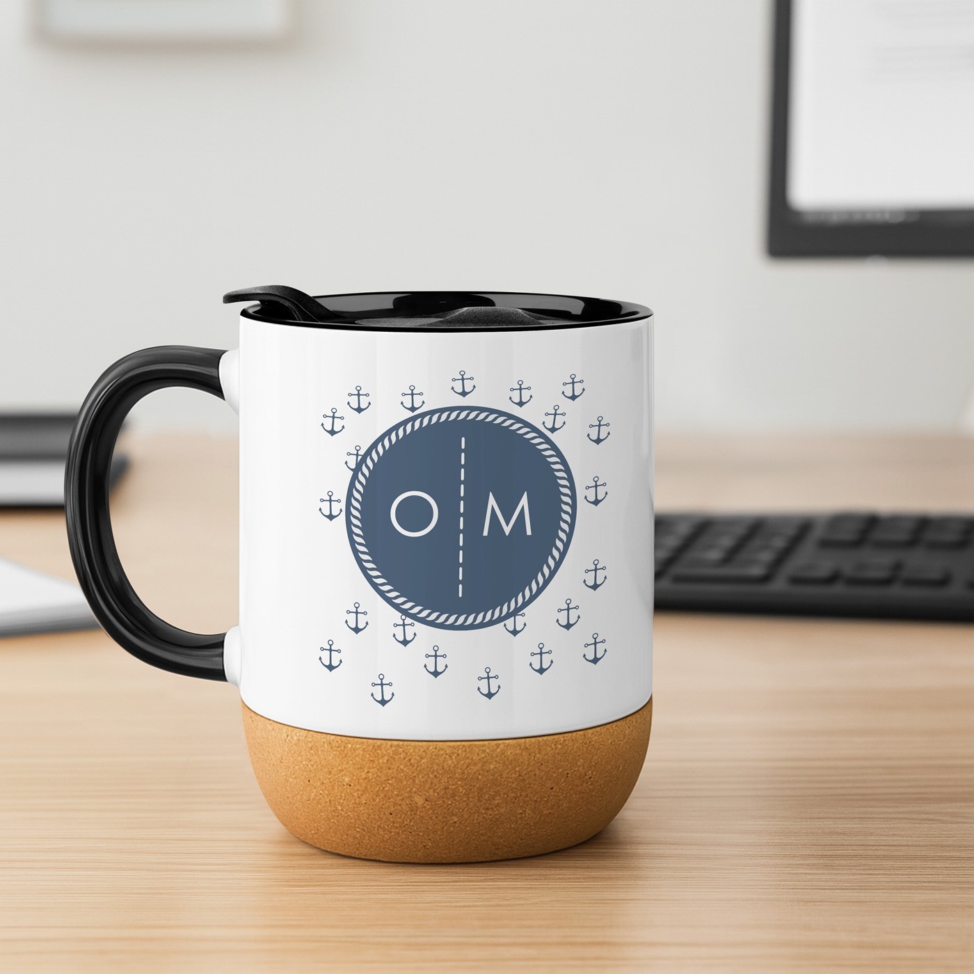 Murrano White Mug with Print and Lid for Boat Captain