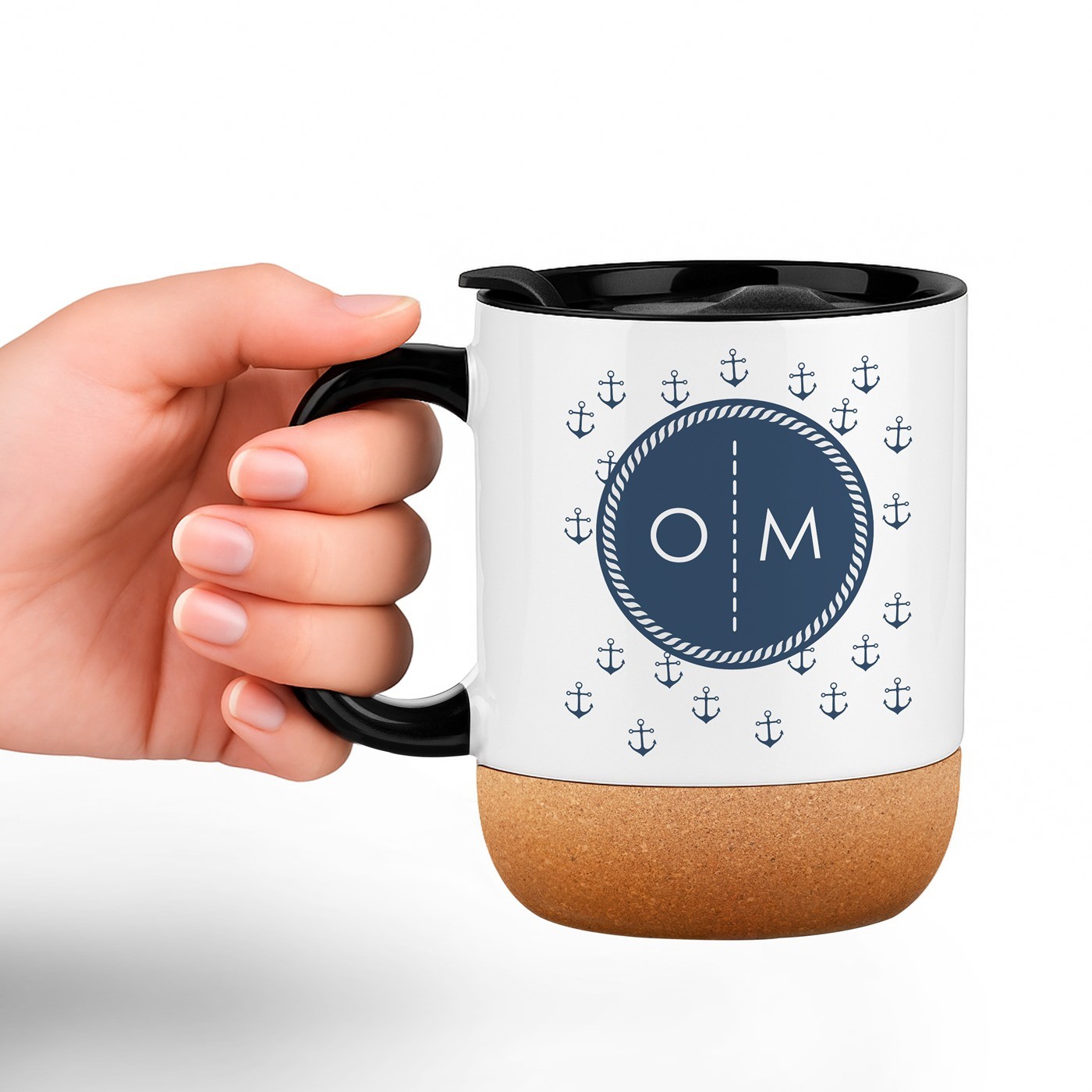 Murrano White Mug with Print and Lid for Boat Captain