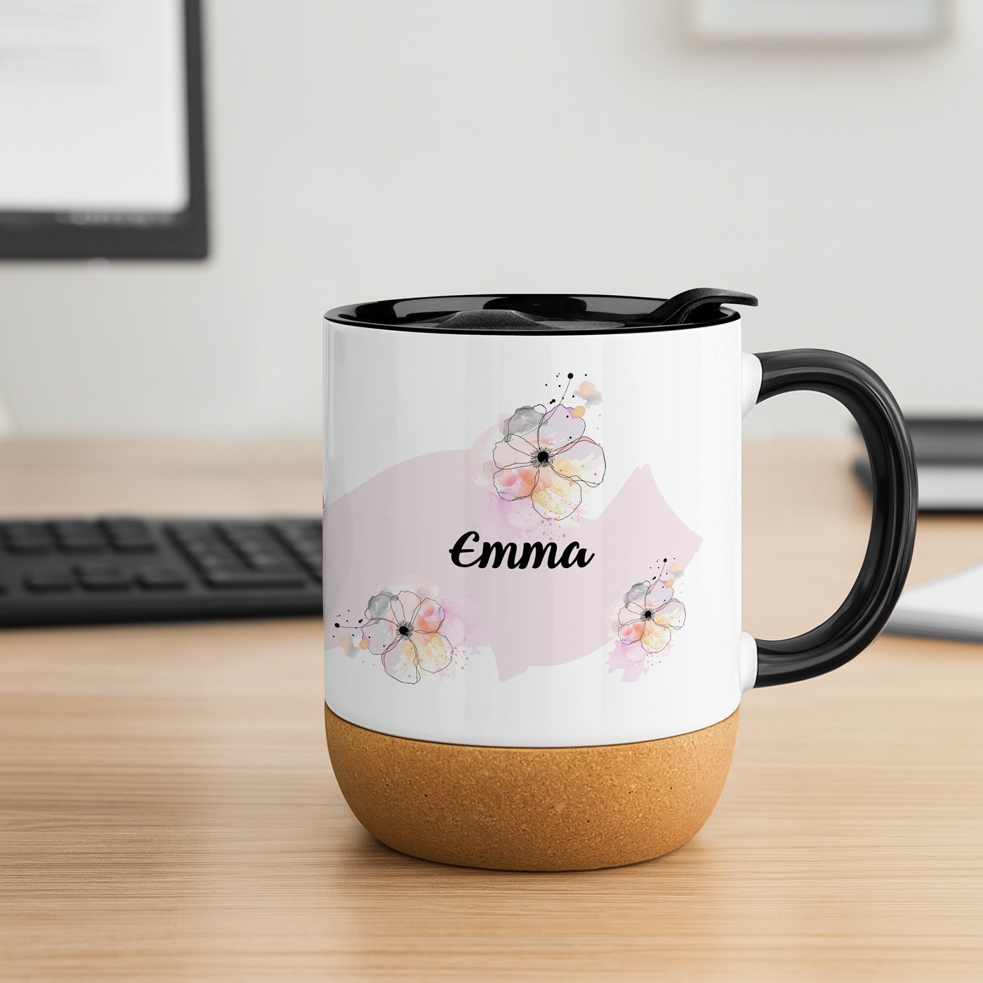 Mug de cerámica blanca Murrano con tapa y impresión personalizada para el cumpleaños de una mujer