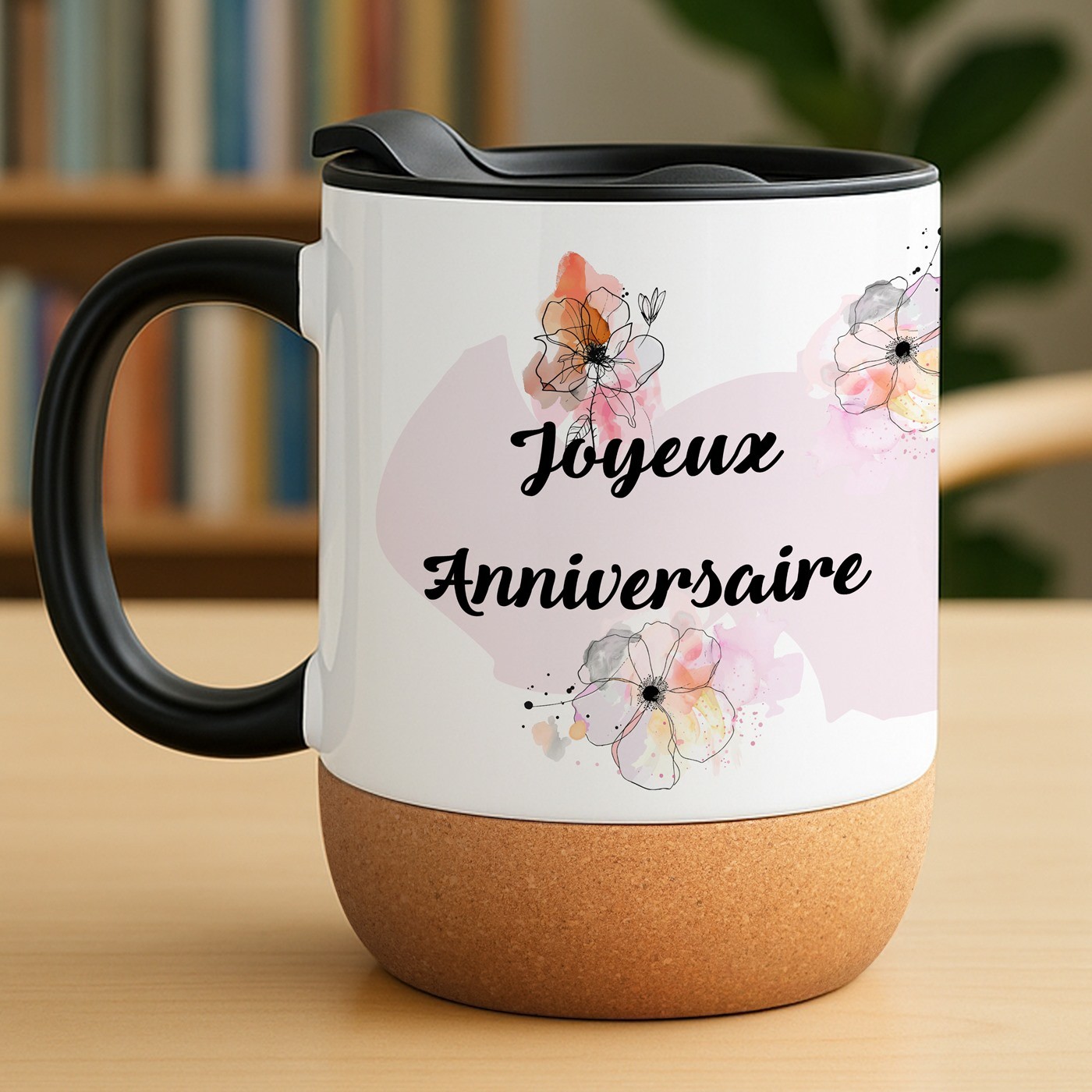 Mug de cerámica blanca Murrano con tapa y impresión personalizada para el cumpleaños de una mujer