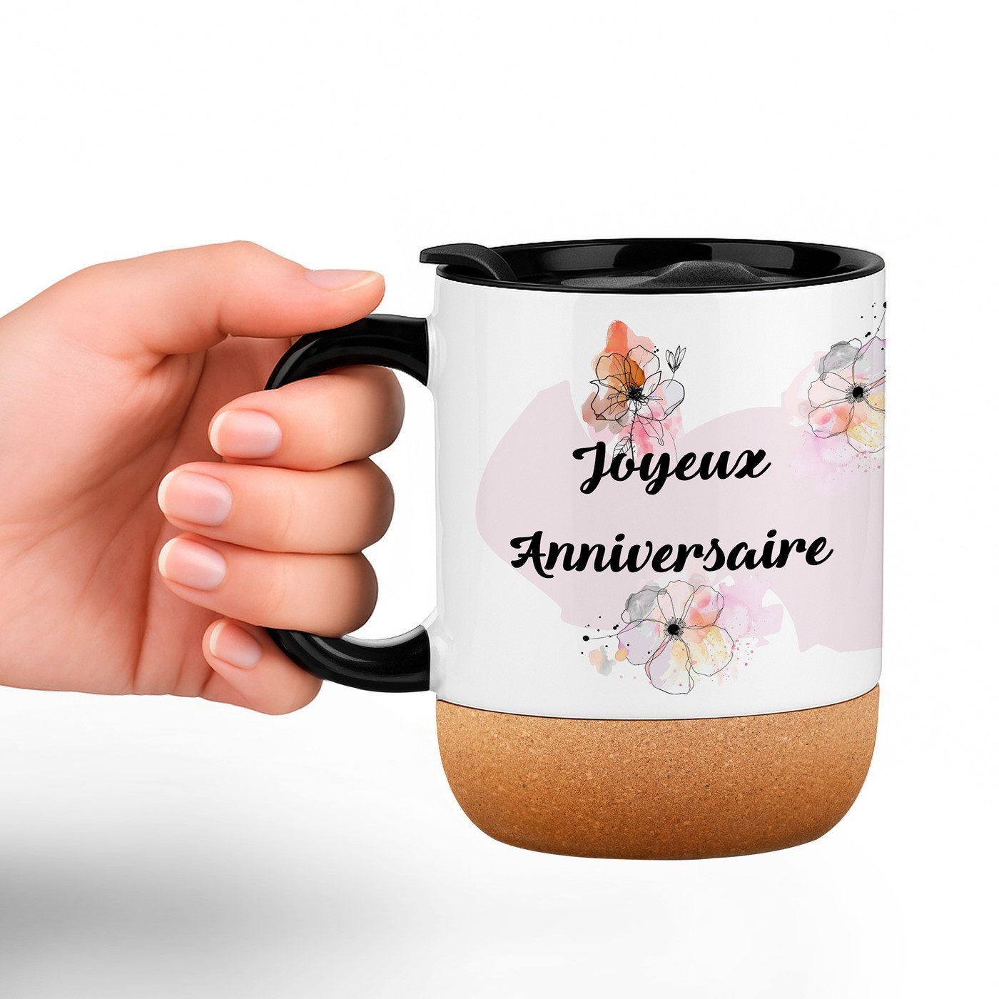 Mug de cerámica blanca Murrano con tapa y impresión personalizada para el cumpleaños de una mujer
