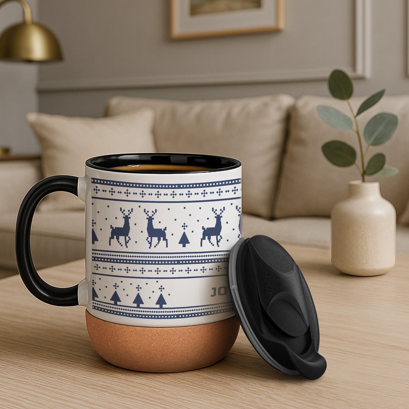 Mug de cerámica blanca Murrano con tapa para mujer esposa por Navidad