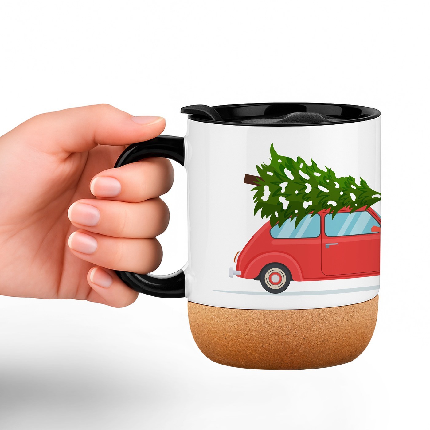 Mug de cerámica blanca con tapa Murrano para Navidad
