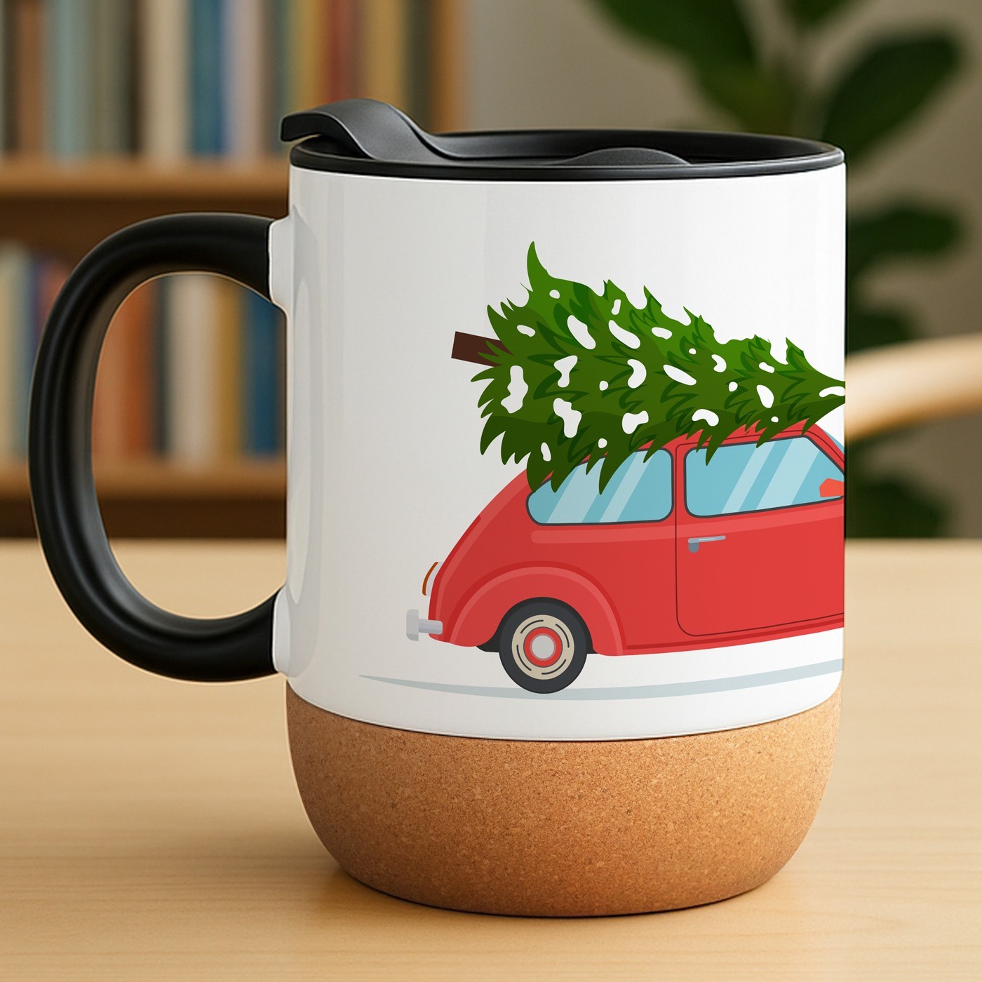 Mug de cerámica blanca con tapa Murrano para Navidad