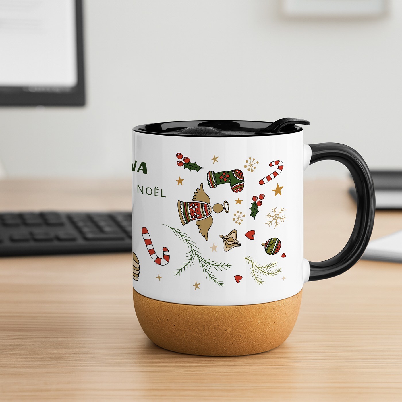Taza de cerámica blanca Murrano con tapa para la abuela en Navidad
