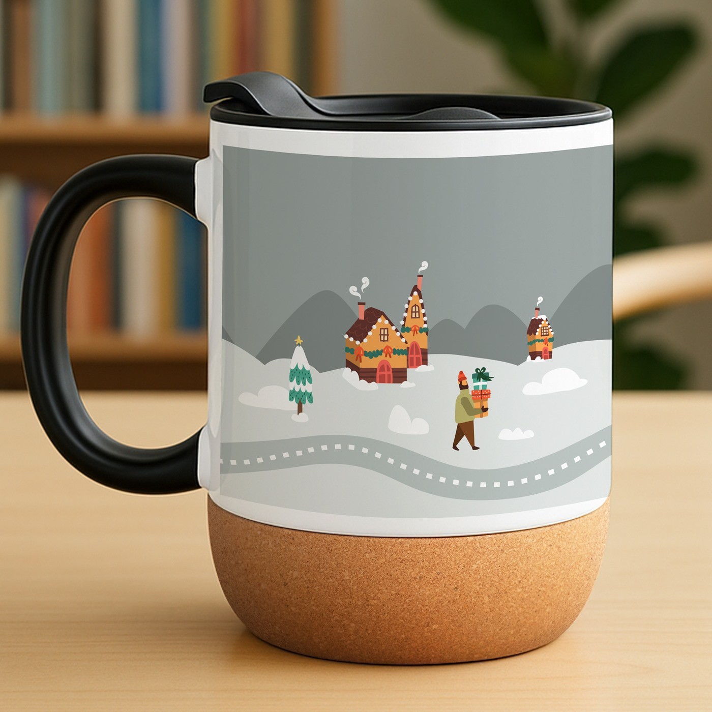 Mug de cerámica blanca Murrano con tapa para ella - Regalo de Navidad de San Nicolás