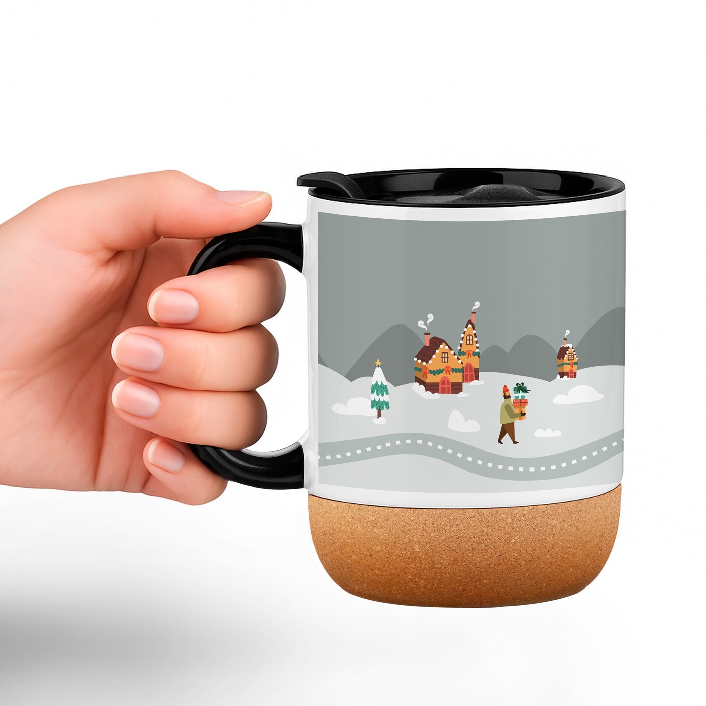 Mug de cerámica blanca Murrano con tapa para ella - Regalo de Navidad de San Nicolás