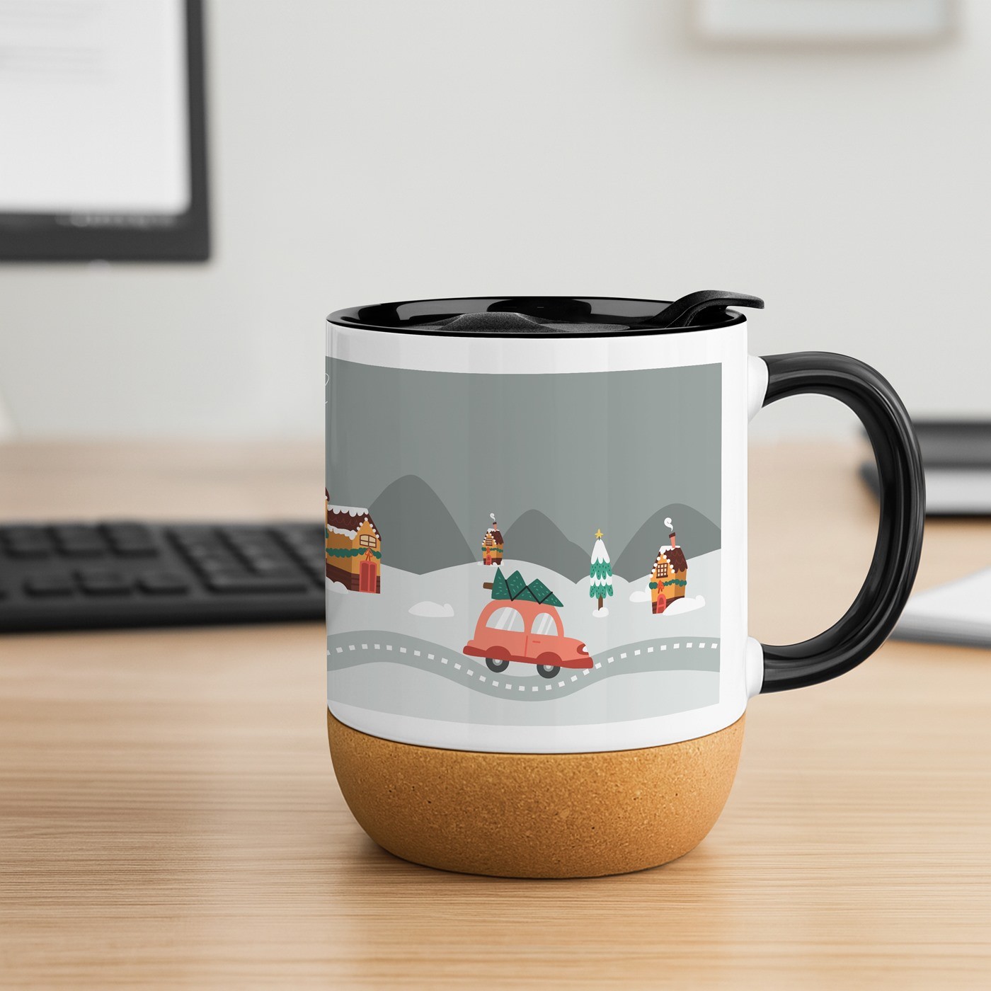 Mug de cerámica blanca Murrano con tapa para ella - Regalo de Navidad de San Nicolás