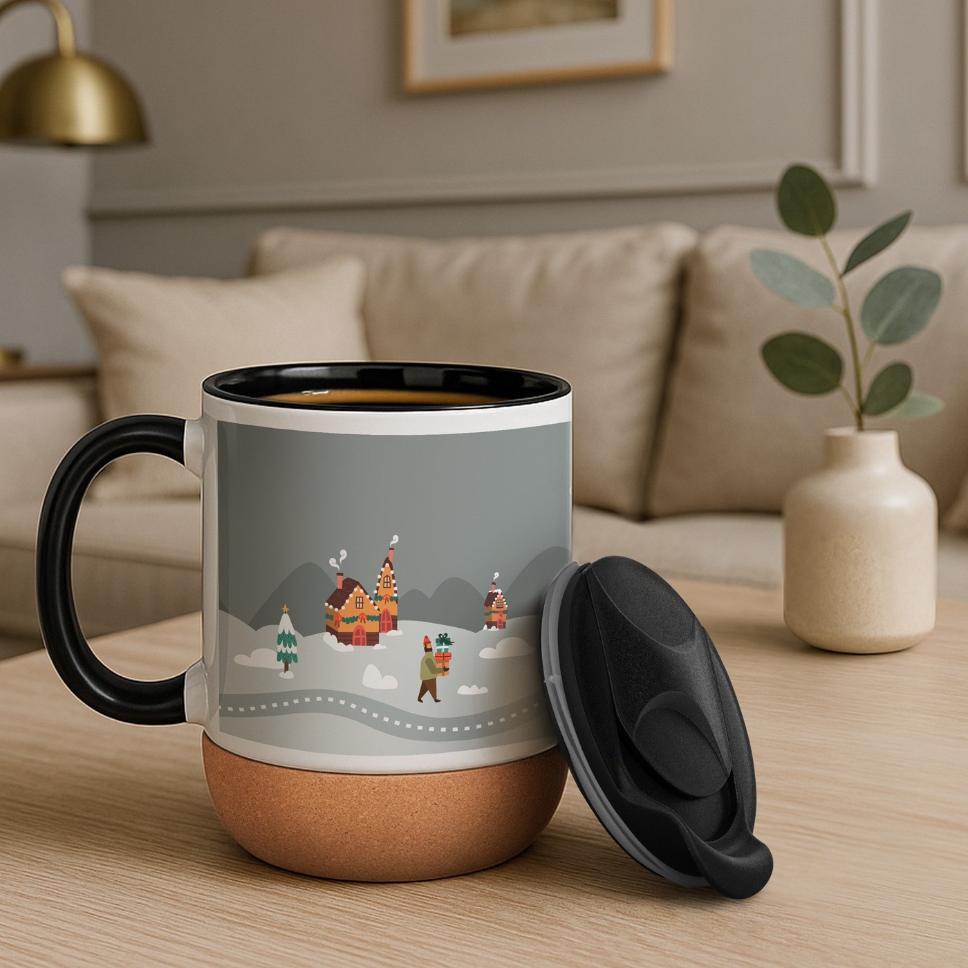 Mug de cerámica blanca Murrano con tapa para ella - Regalo de Navidad de San Nicolás