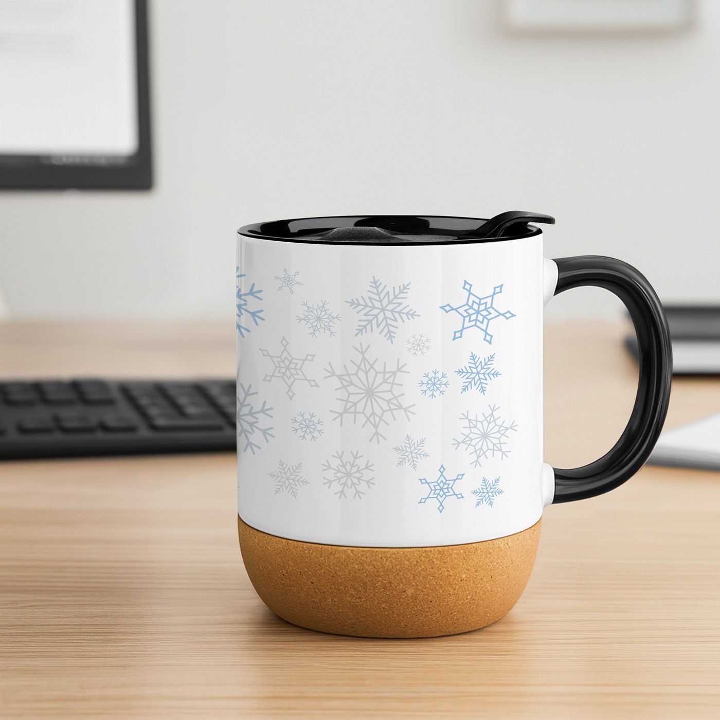 Mug de cerámica Murrano con tapa - Blanco con impresión personalizada