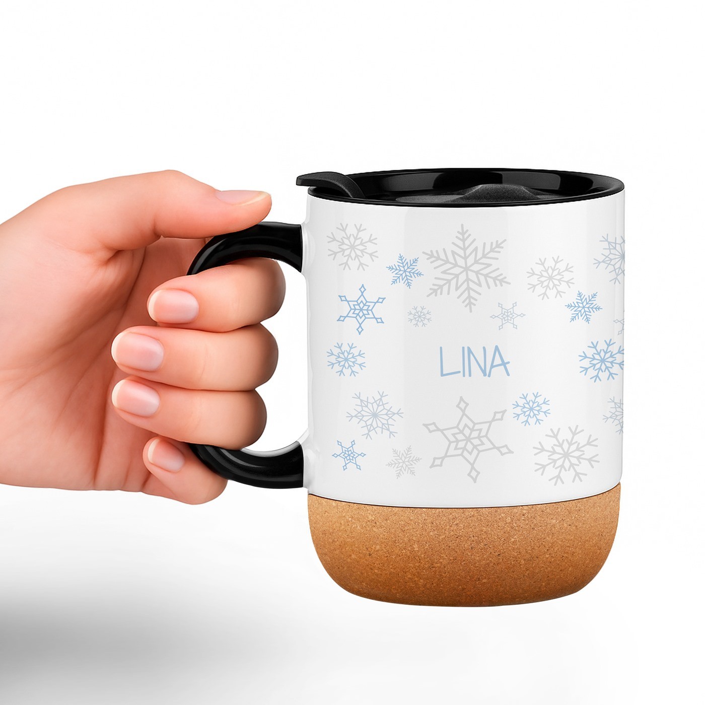Mug de cerámica Murrano con tapa - Blanco con impresión personalizada
