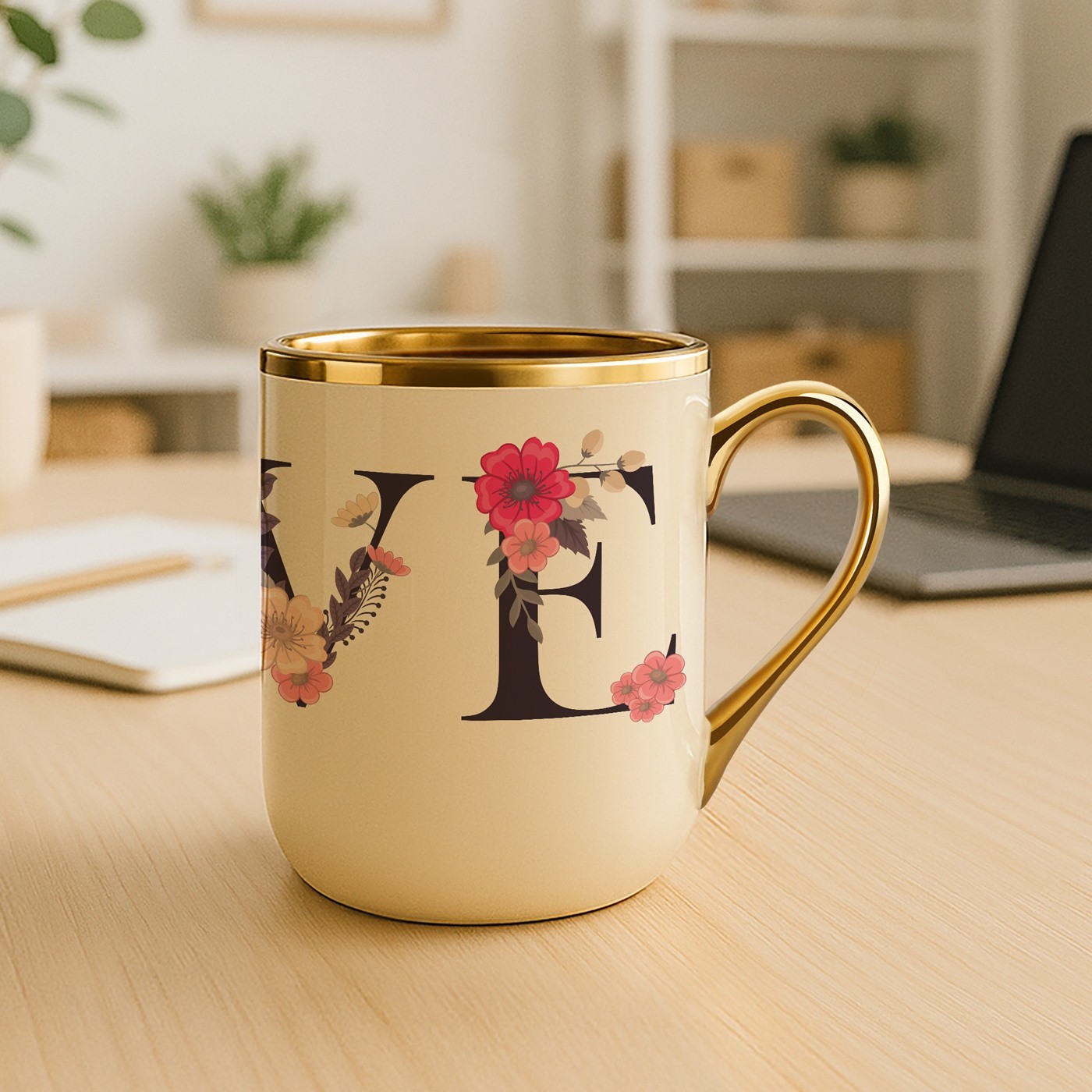 Taza de cerámica Murrano con borde y mango dorados para esposa el Día de San Valentín