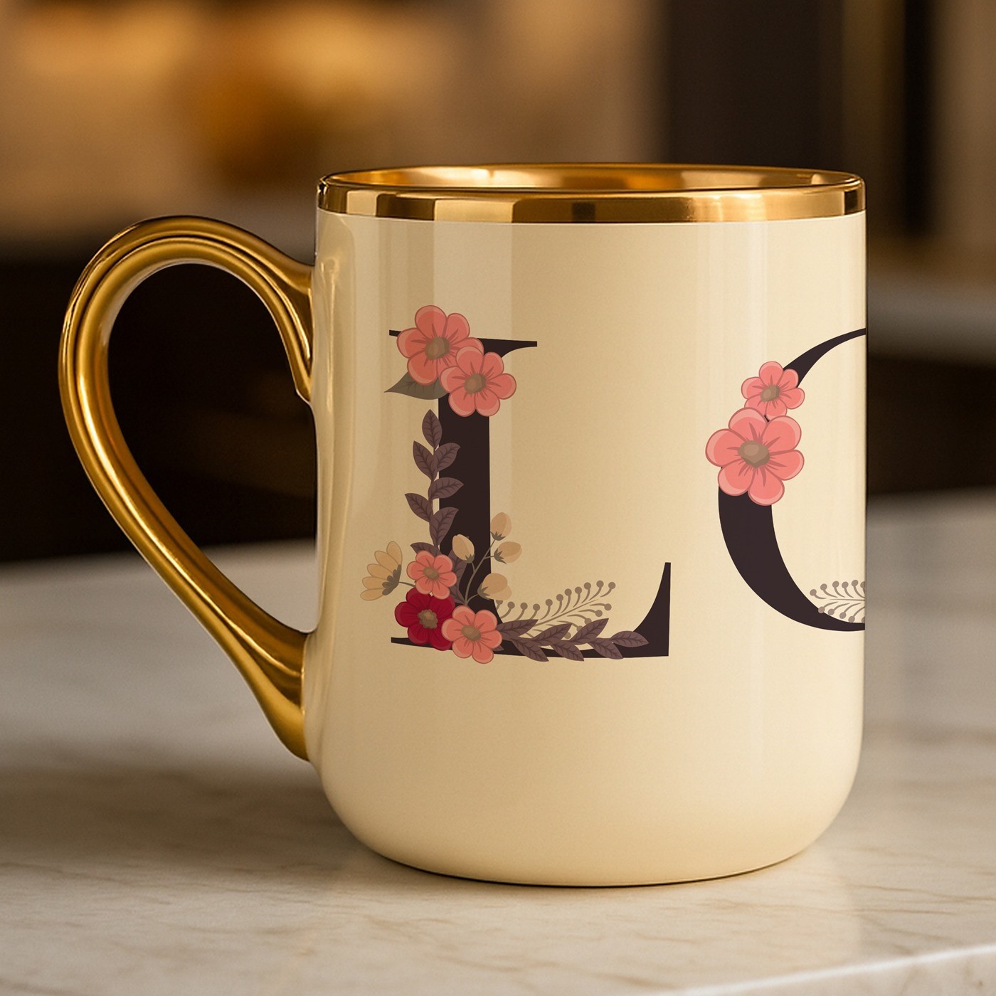 Taza de cerámica Murrano con borde y mango dorados para esposa el Día de San Valentín