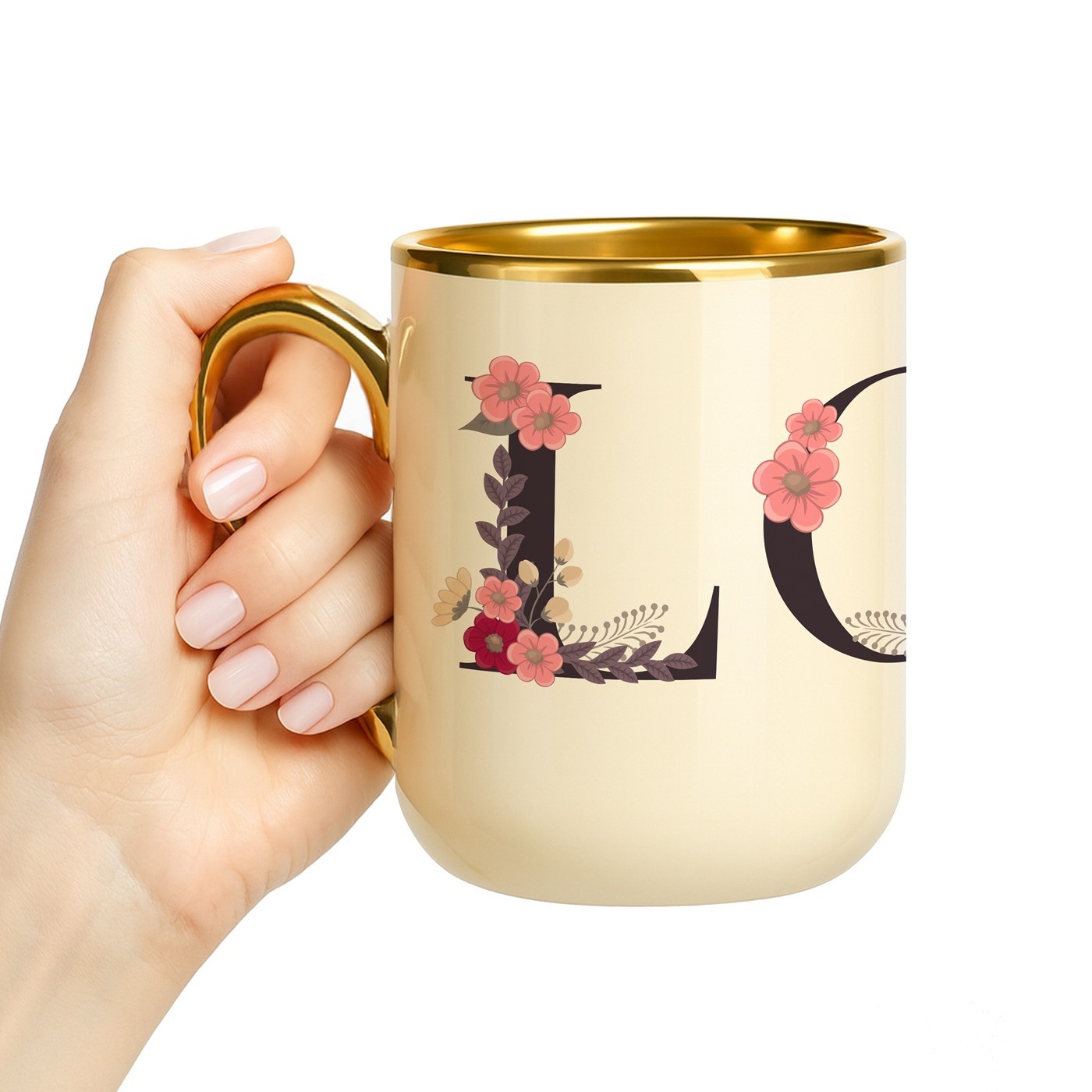 Taza de cerámica Murrano con borde y mango dorados para esposa el Día de San Valentín