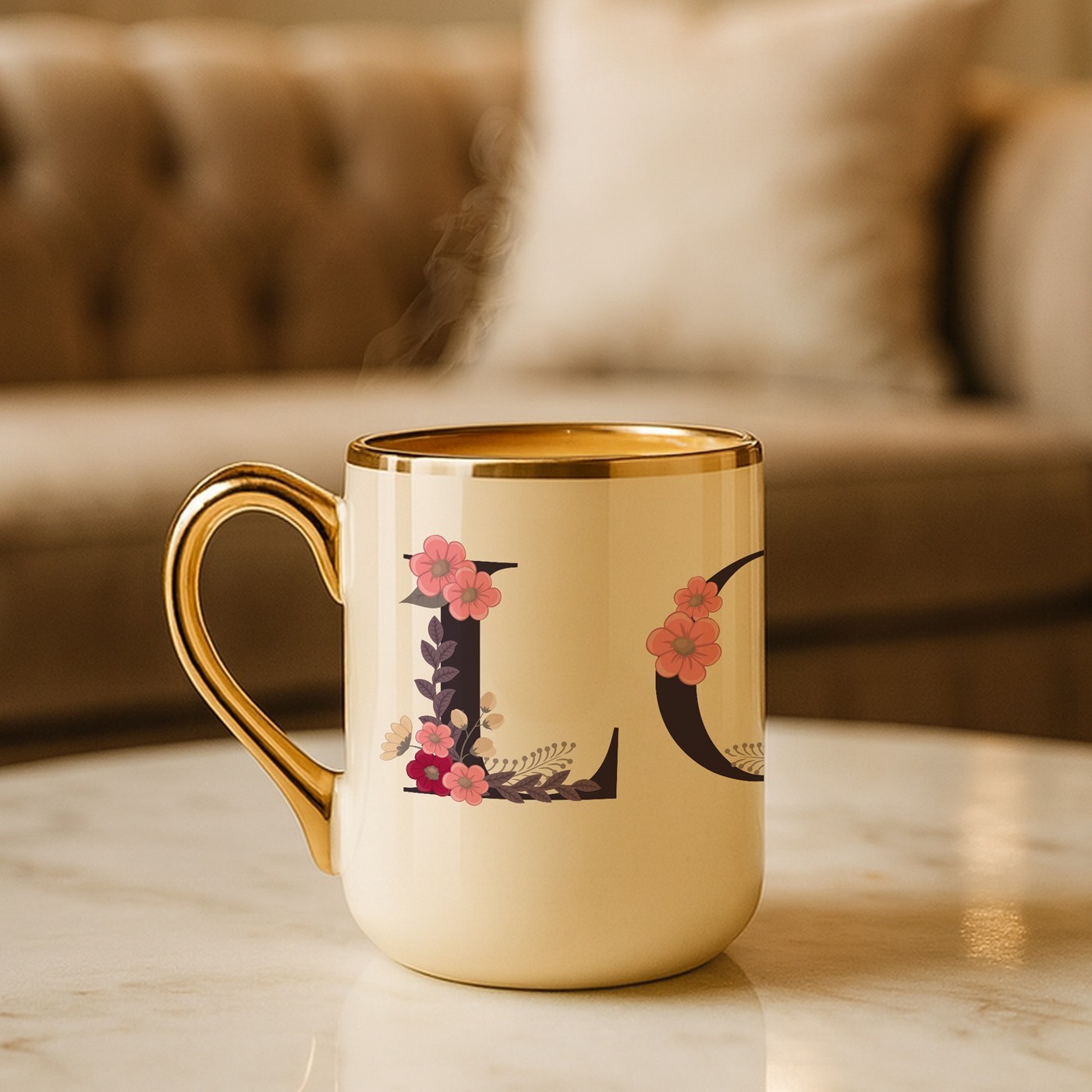 Taza de cerámica Murrano con borde y mango dorados para esposa el Día de San Valentín