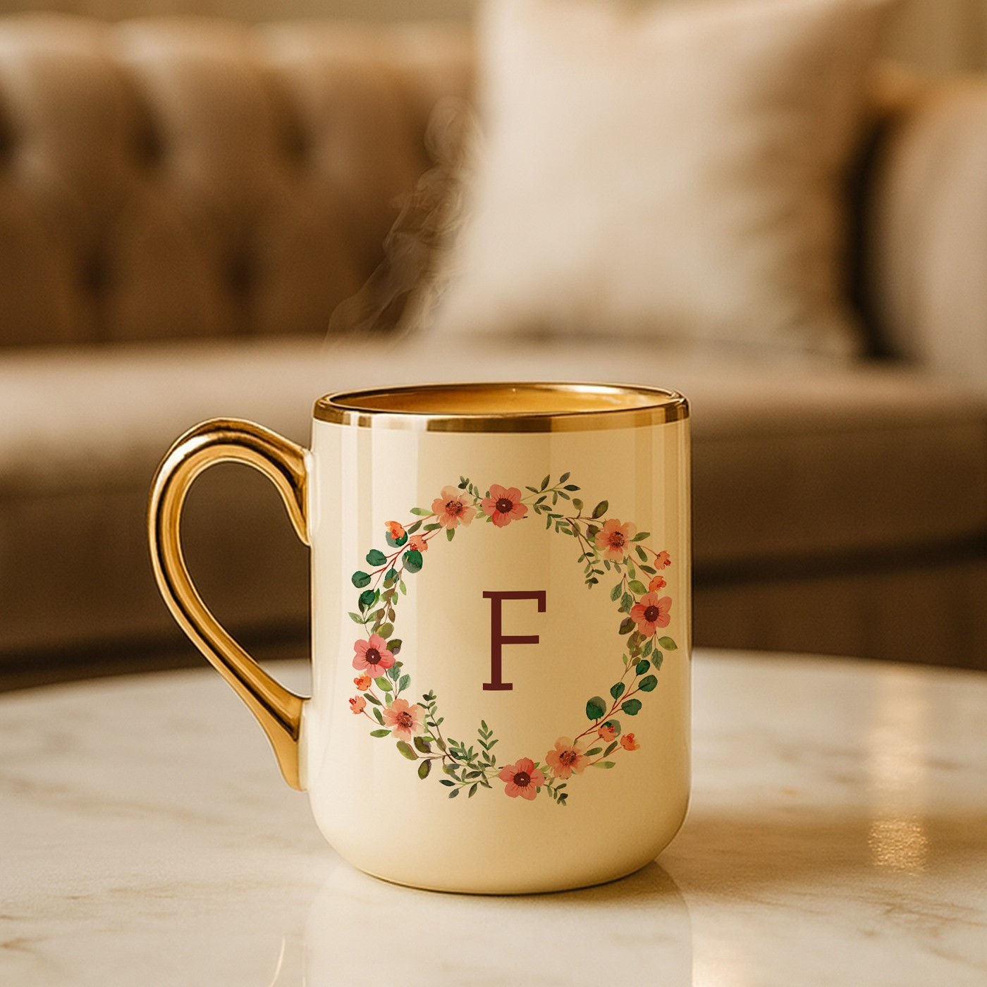 Mug de cerámica Murrano con borde y asa dorados para su cumpleaños
