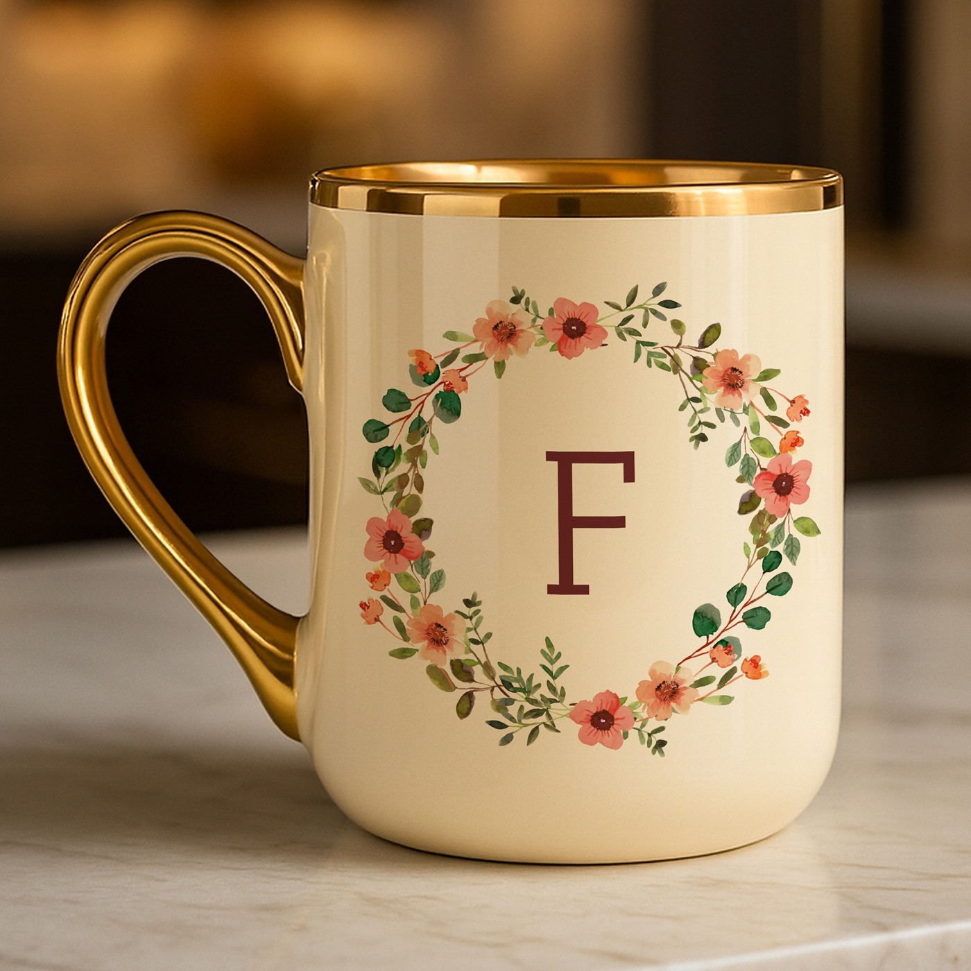 Mug de cerámica Murrano con borde y asa dorados para su cumpleaños