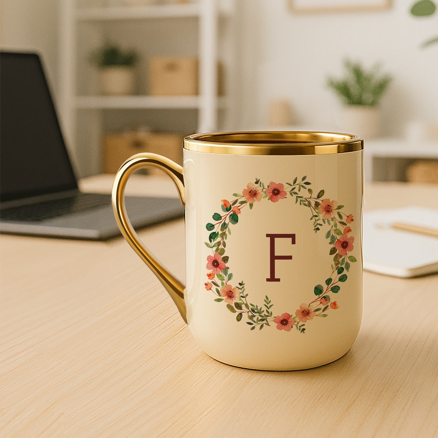 Mug de cerámica Murrano con borde y asa dorados para su cumpleaños