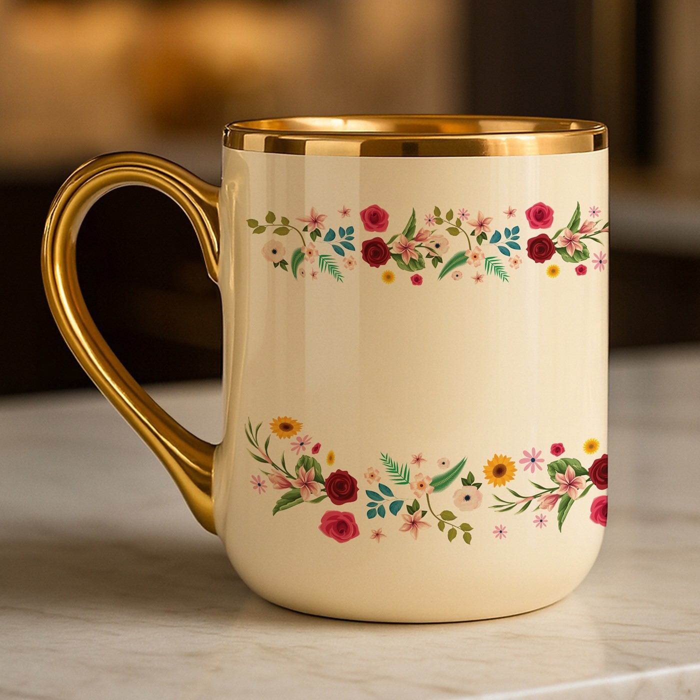 Taza de cerámica Murrano con borde y asa dorados para una amiga