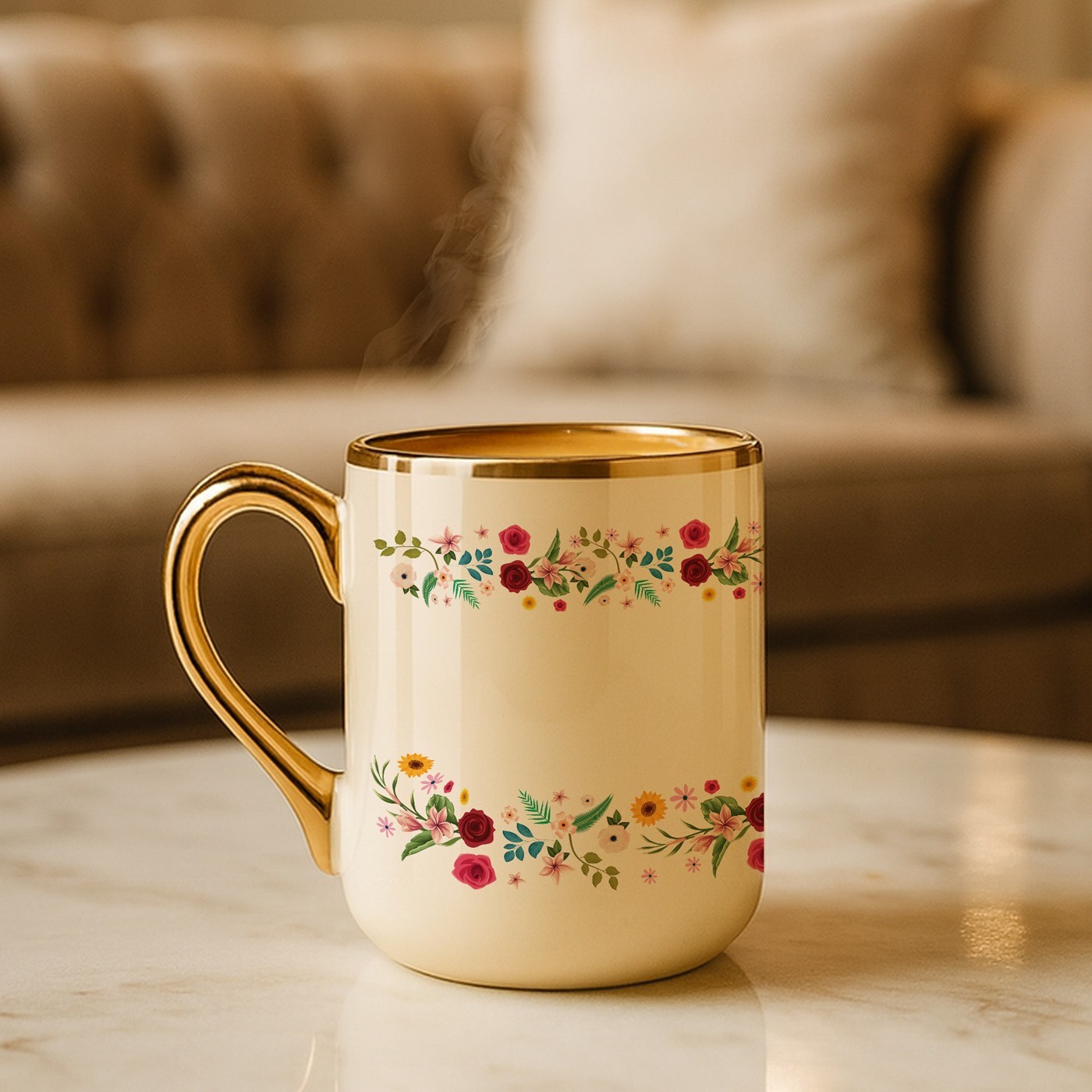 Taza de cerámica Murrano con borde y asa dorados para una amiga