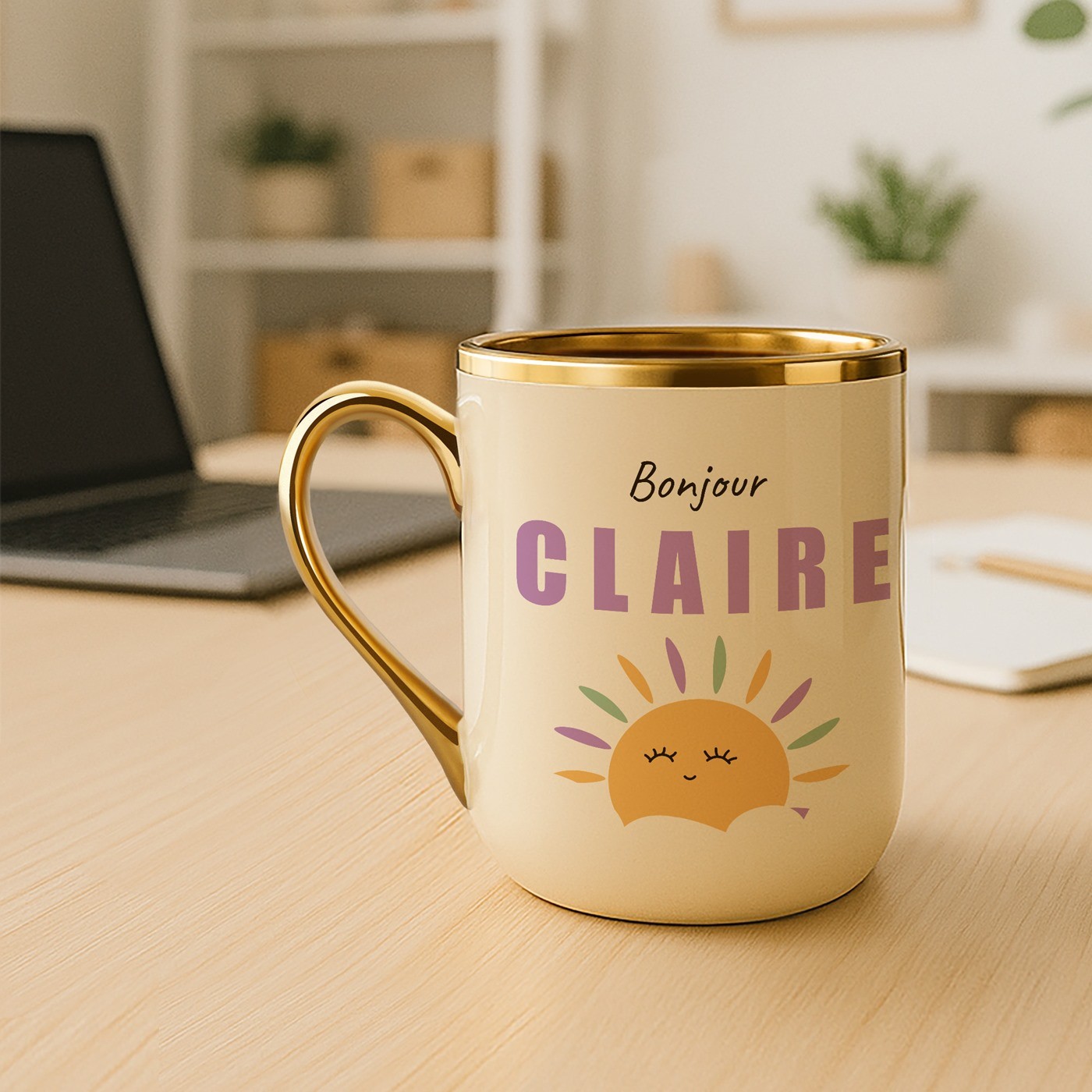 Taza de cerámica Murrano con borde y asa dorados para el cumpleaños de su suegra