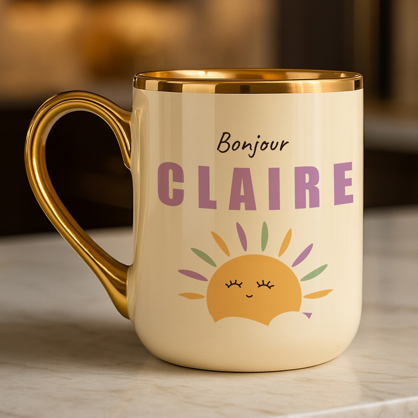 Taza de cerámica Murrano con borde y asa dorados para el cumpleaños de su suegra