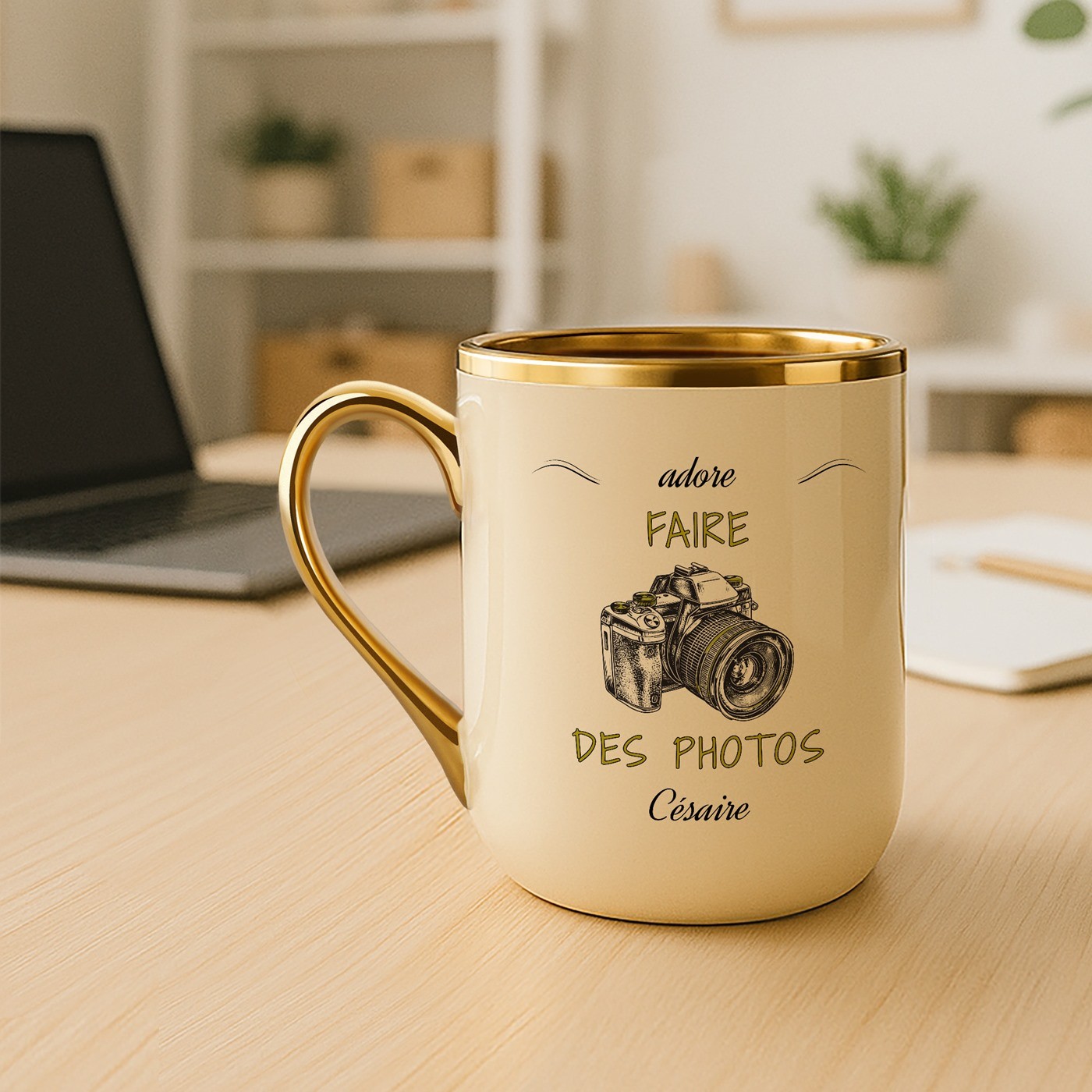 Taza de cerámica Murrano con borde y asa dorados para el cumpleaños de un amigo fotógrafo