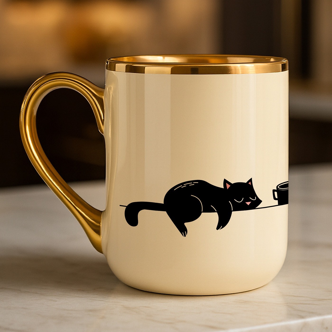 Mug de cerámica beige Murrano con borde y asa dorados para el cumpleaños de una colega