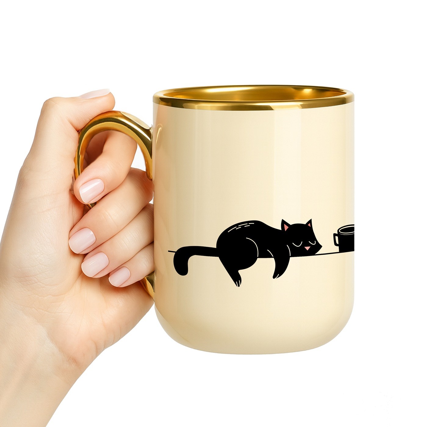 Mug de cerámica beige Murrano con borde y asa dorados para el cumpleaños de una colega