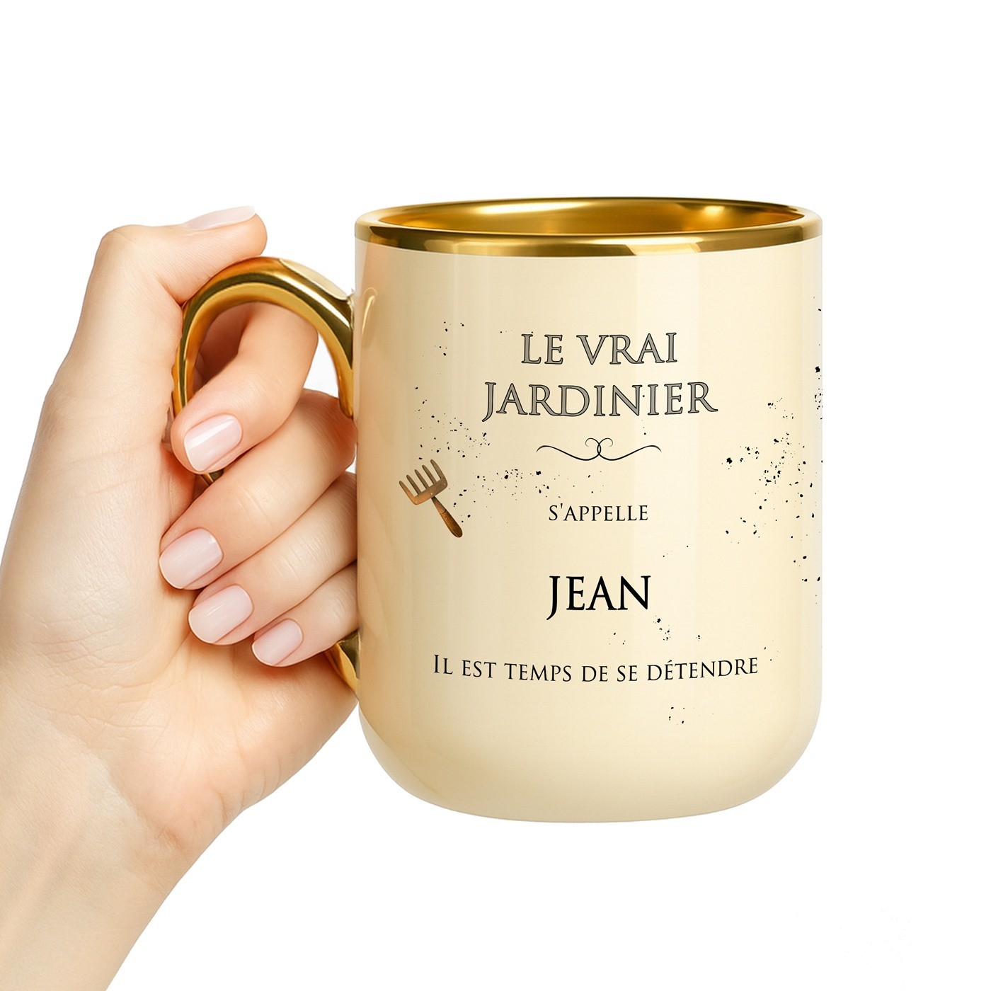 Taza cerámica Murrano con borde y asa dorados para el cumpleaños de un colega amante del jardín