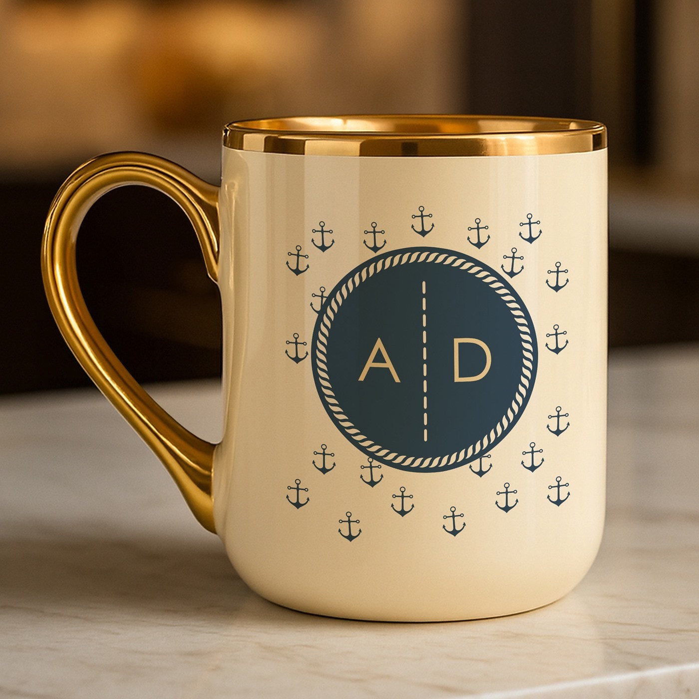 Mug de cerámica Murrano con borde y asa dorados para un entusiasta del mar