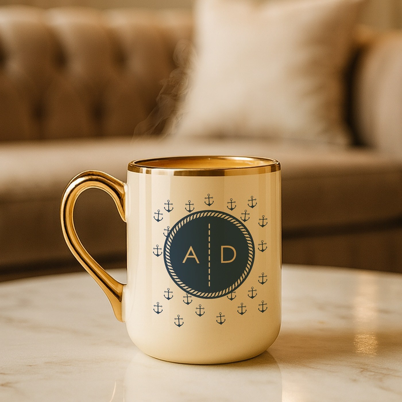 Mug de cerámica Murrano con borde y asa dorados para un entusiasta del mar