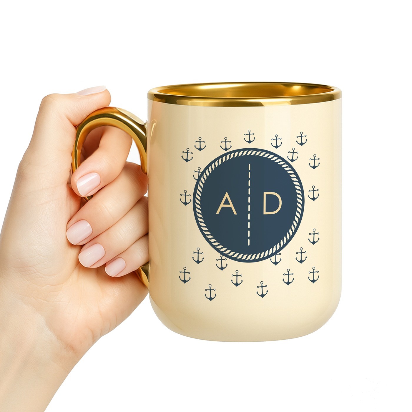 Mug de cerámica Murrano con borde y asa dorados para un entusiasta del mar