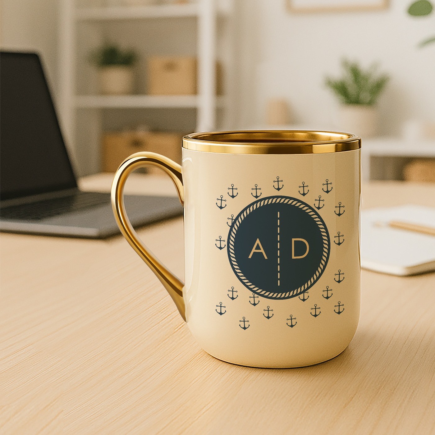 Mug de cerámica Murrano con borde y asa dorados para un entusiasta del mar