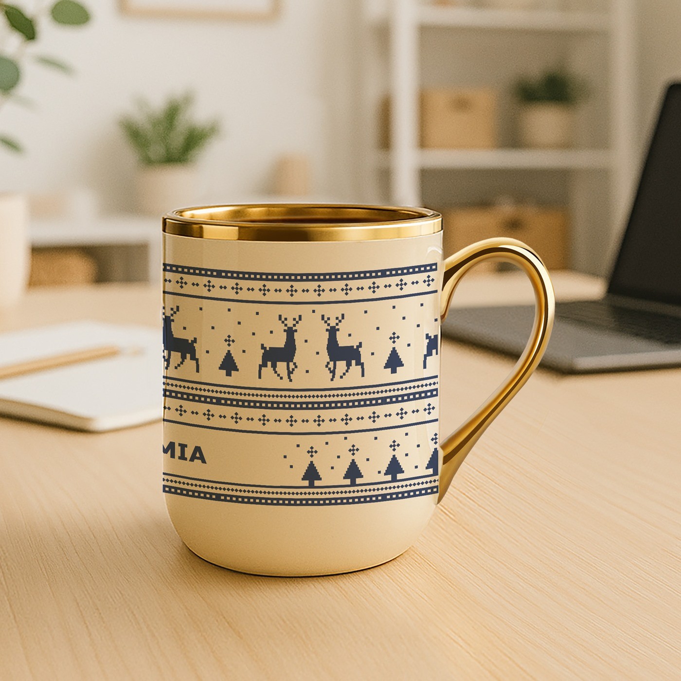 Mug de cerámica Murrano con borde y asa dorados para una amiga en Navidad