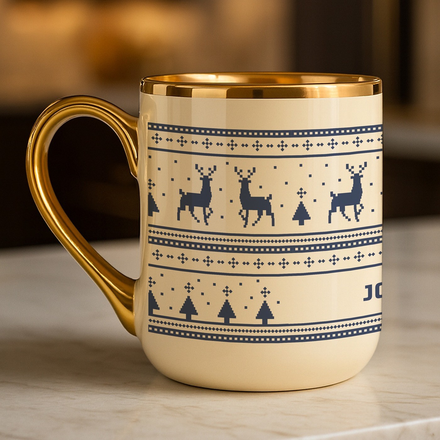 Mug de cerámica Murrano con borde y asa dorados para una amiga en Navidad