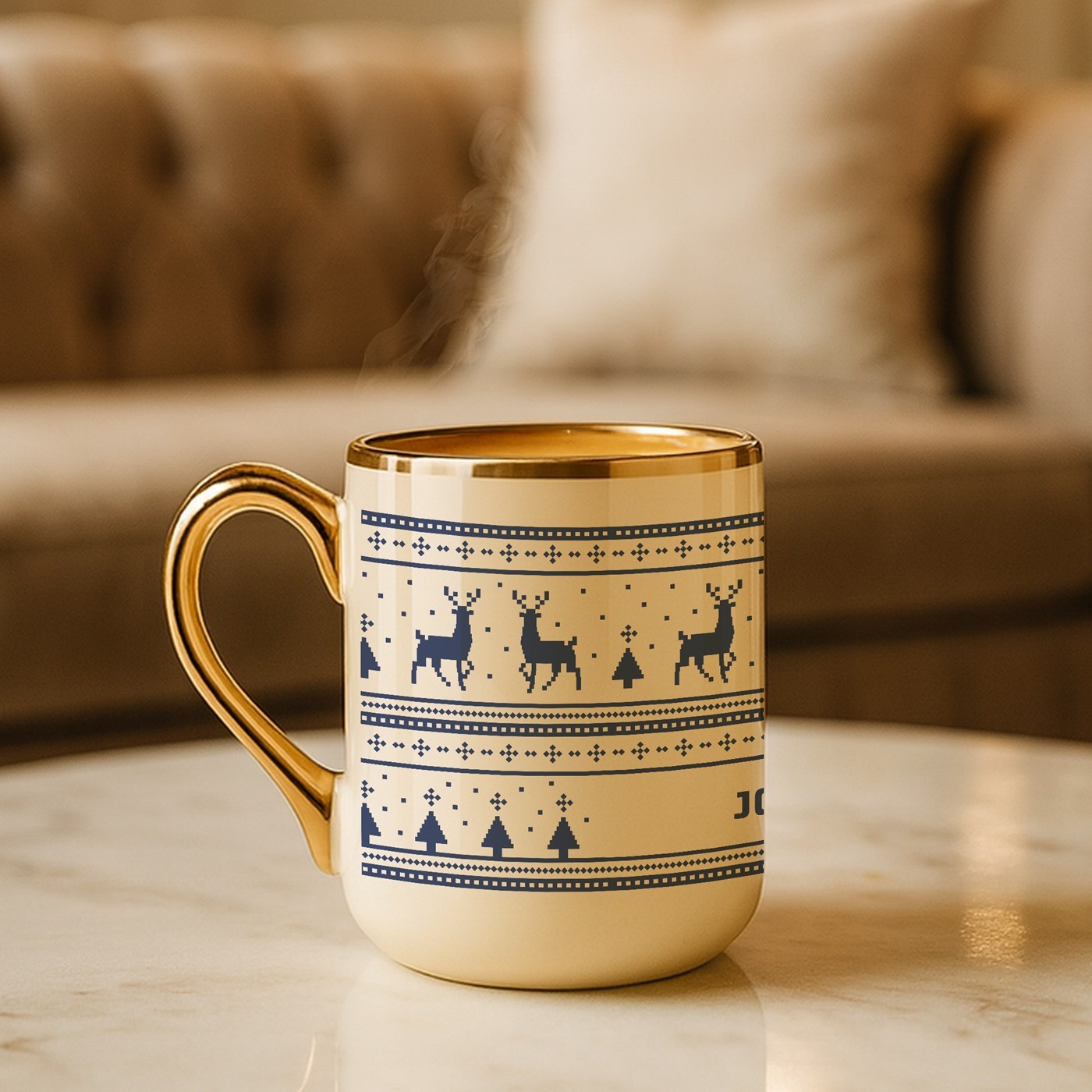 Mug de cerámica Murrano con borde y asa dorados para una amiga en Navidad