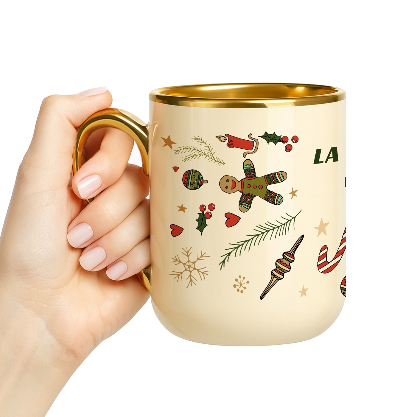 Mug de cerámica Murrano con borde y mango dorados para mujer - Regalo de Navidad personalizado