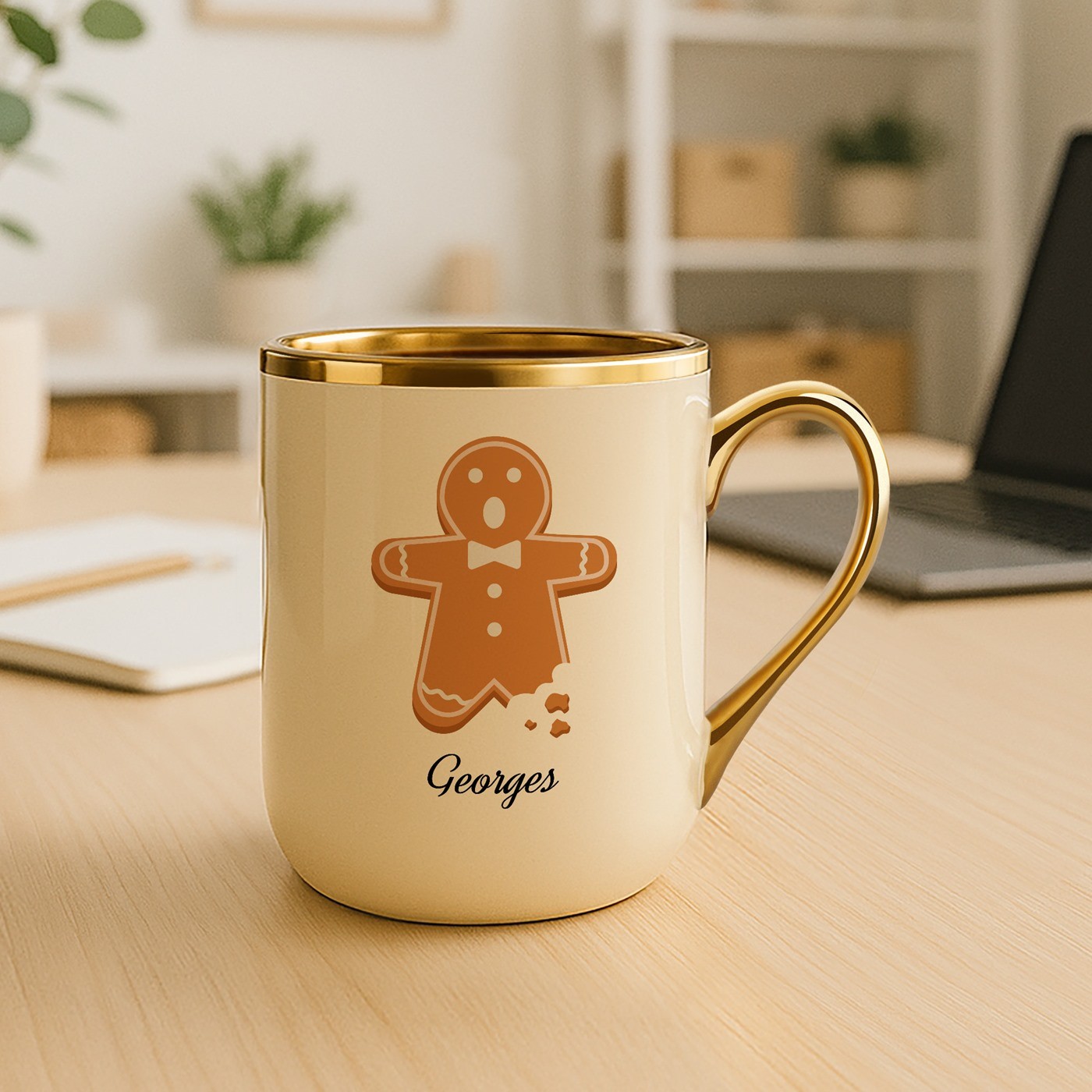 Mug de cerámica Murrano con borde y asa dorados - Regalo personalizado para un amigo