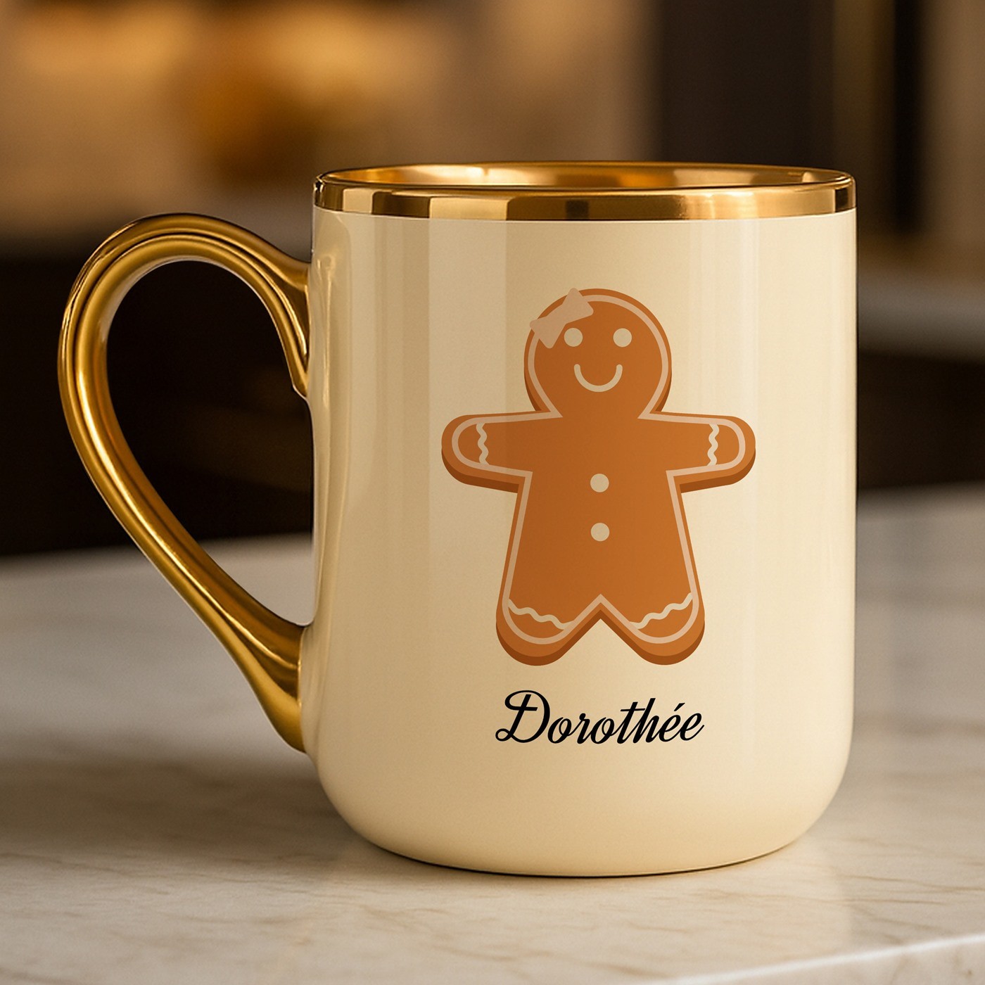 Taza de cerámica Murrano con borde y asa dorados, impresión personalizada para una amiga en Navidad