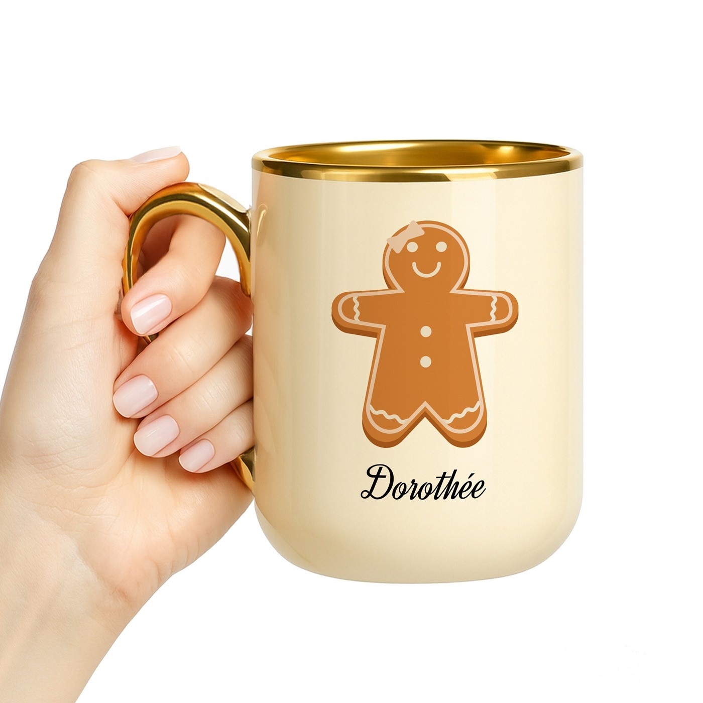 Taza de cerámica Murrano con borde y asa dorados, impresión personalizada para una amiga en Navidad