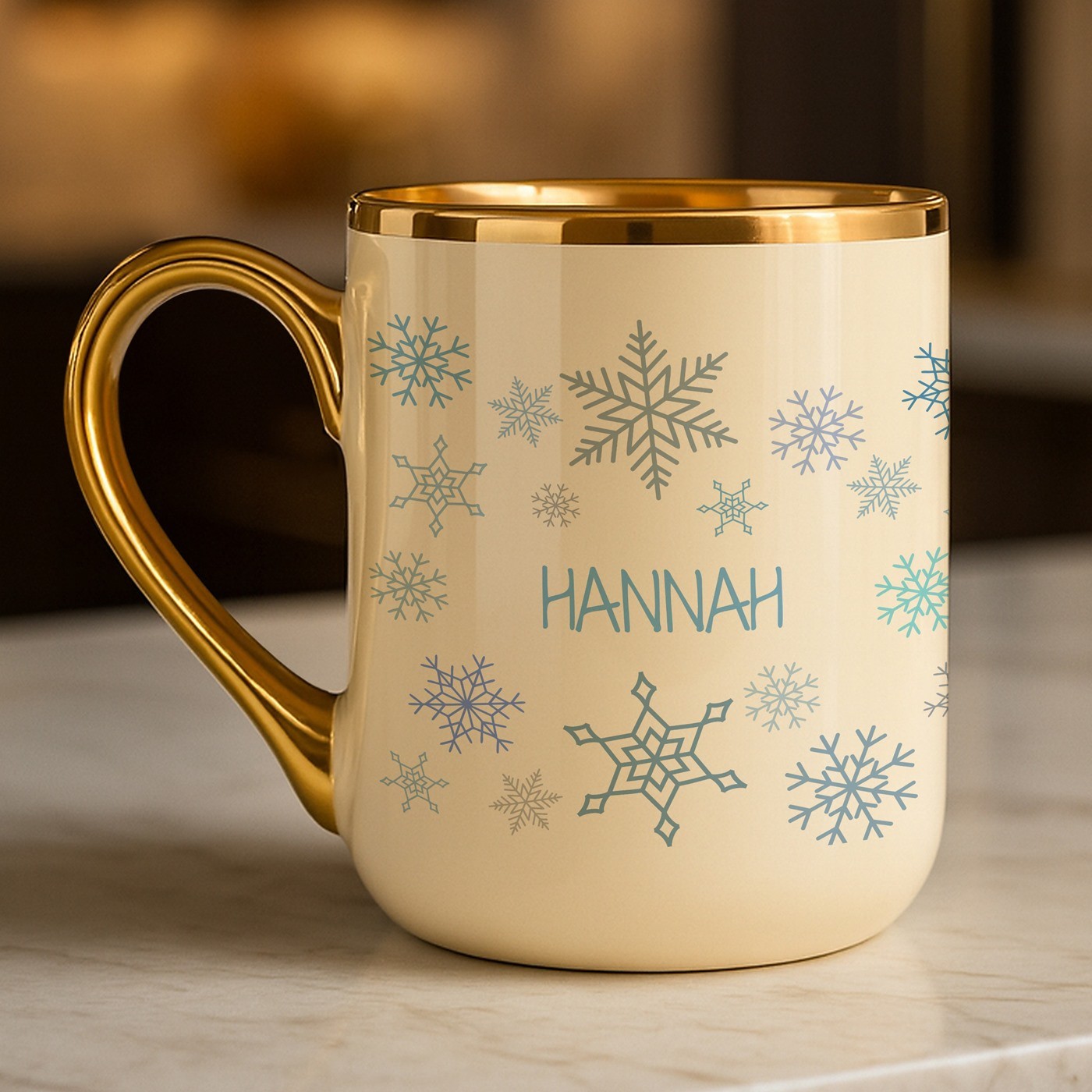 Taza de cerámica Murrano con borde y mango dorados para una abuela en Navidad