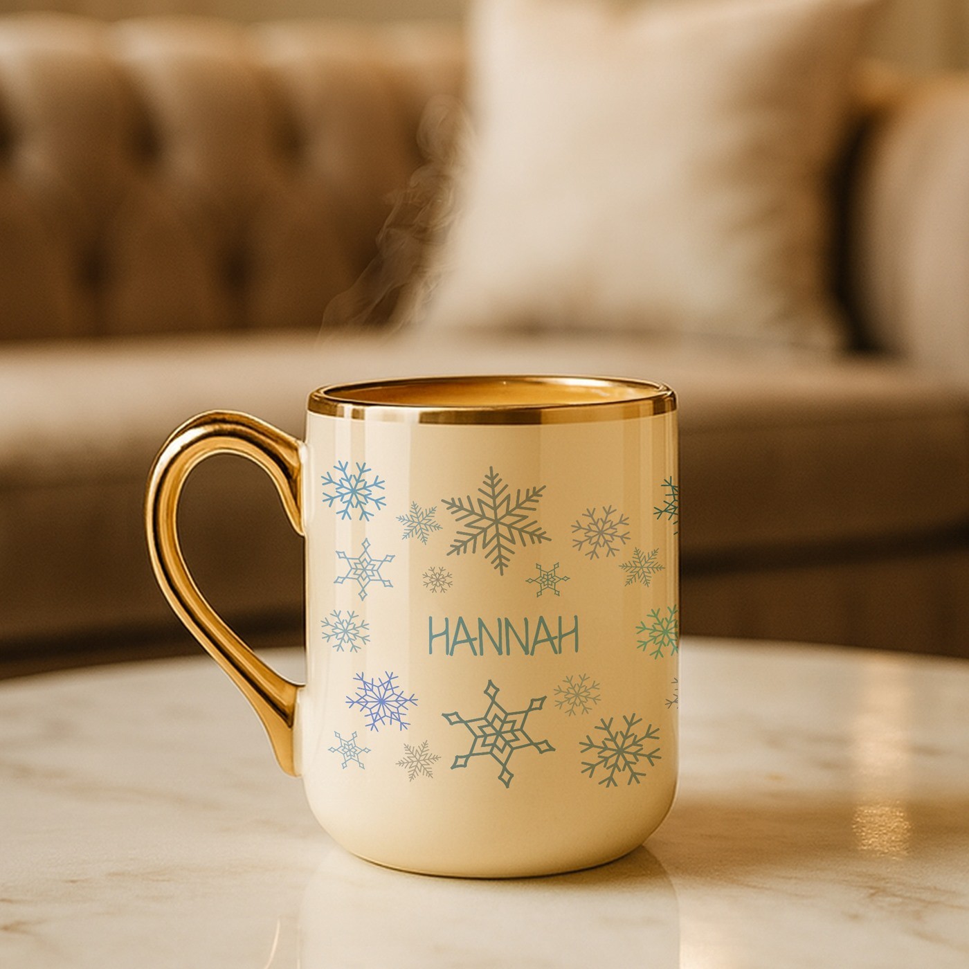 Taza de cerámica Murrano con borde y mango dorados para una abuela en Navidad