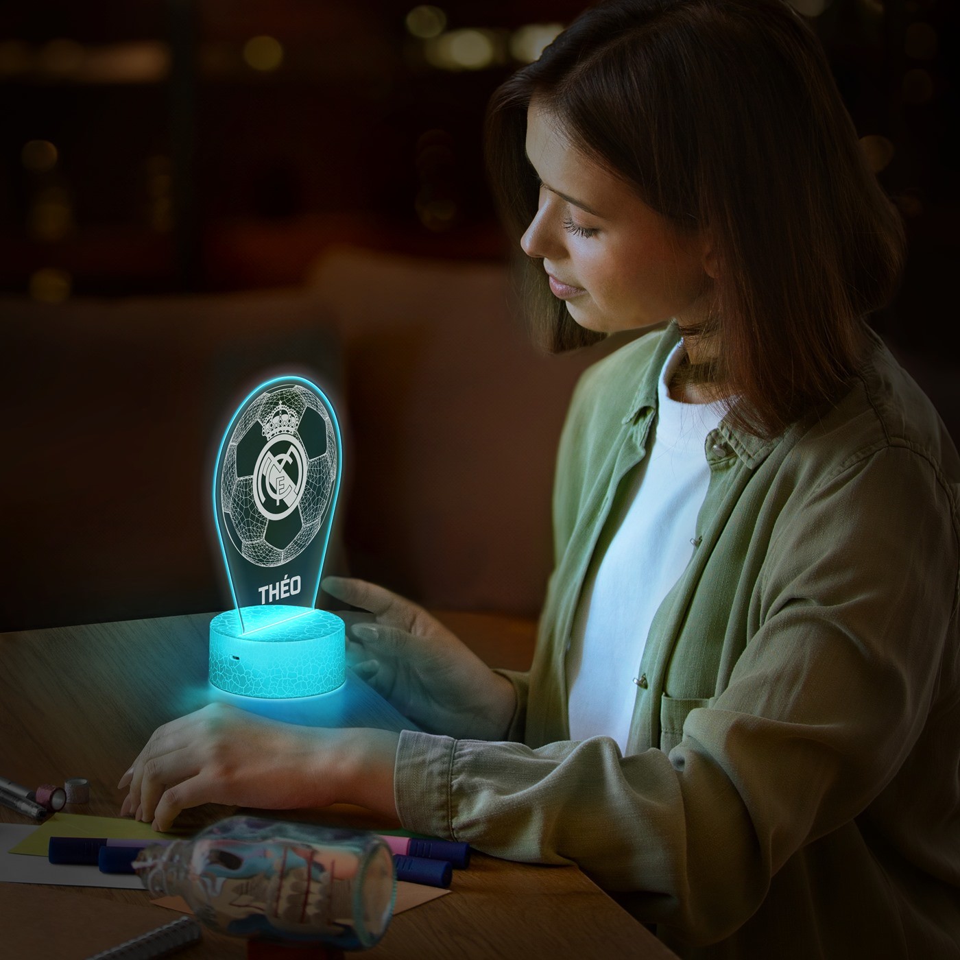 Lámpara LED 3D de Murrano con impresión personalizada para los fanáticos del Real Madrid