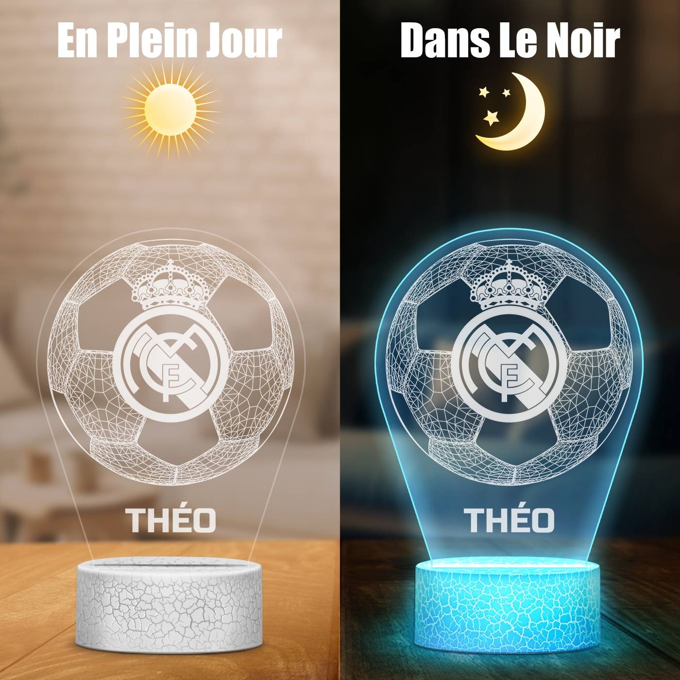 Lámpara LED 3D de Murrano con impresión personalizada para los fanáticos del Real Madrid