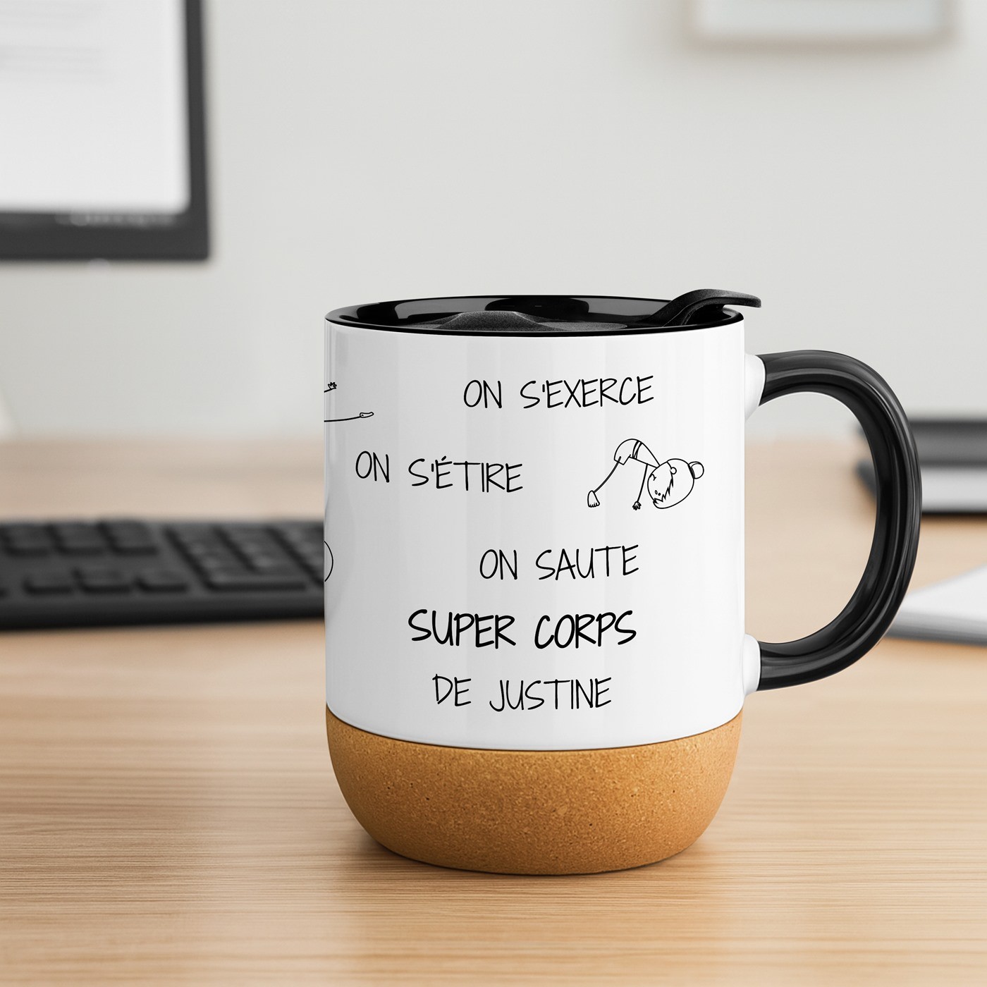 Taza de cerámica blanca Murrano con tapa para entrenadora de fitness
