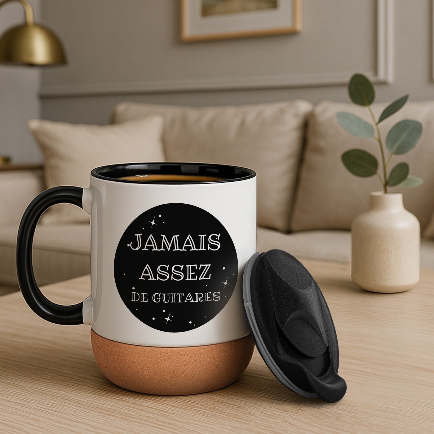 Taza de cerámica blanca Murrano con tapa para músicos